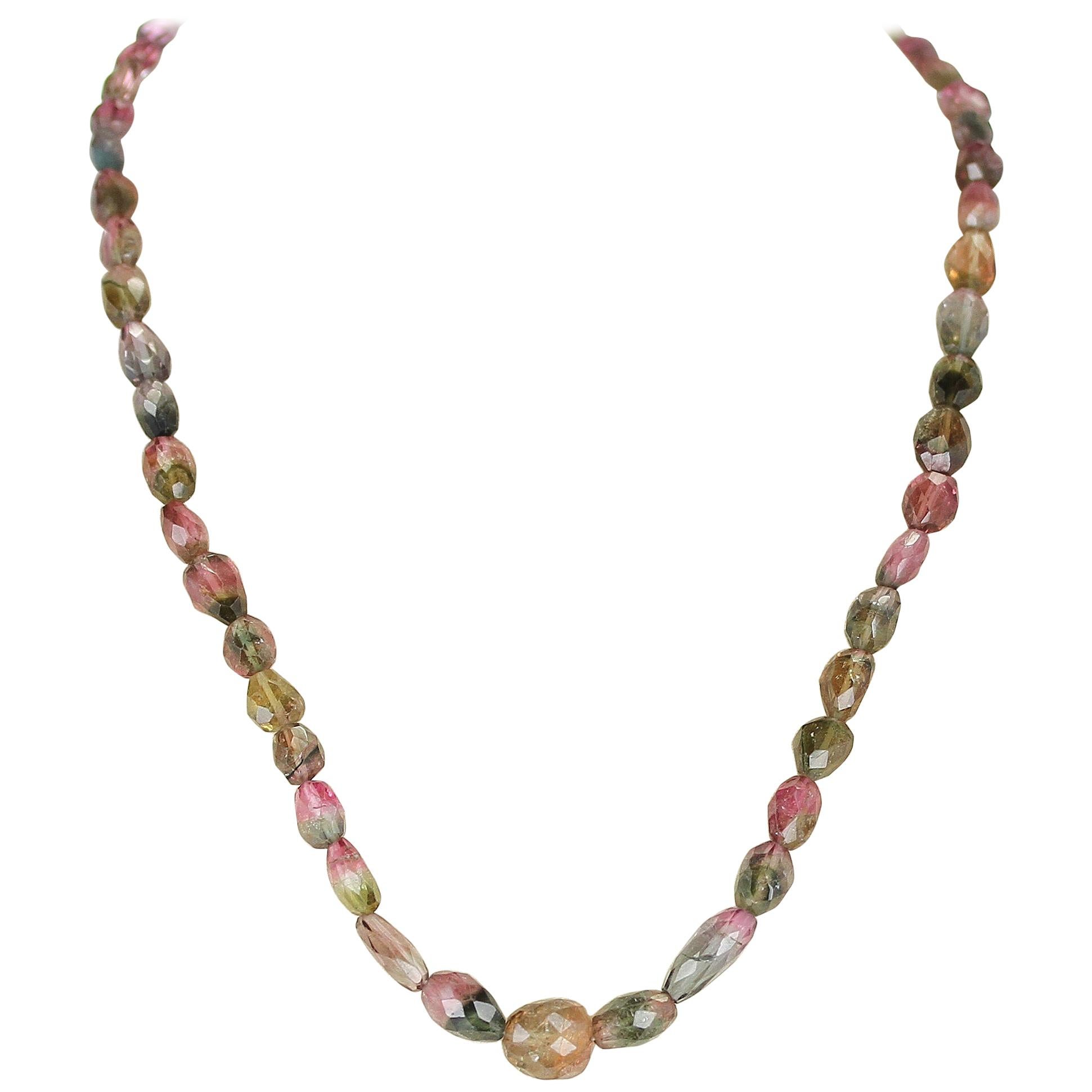 Collar de cuentas facetadas de turmalina sandía auténtica y natural