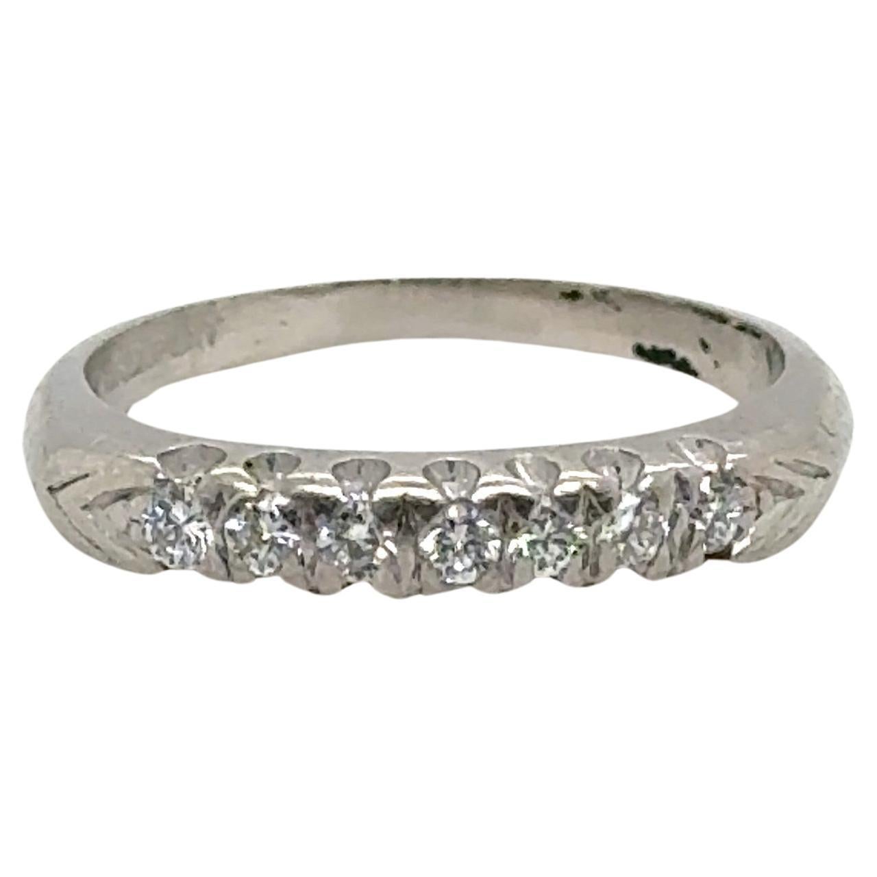Genuine Antique Deco Diamond Wedding Band .21ct 1930's -1940's Platinum Ring For Sale