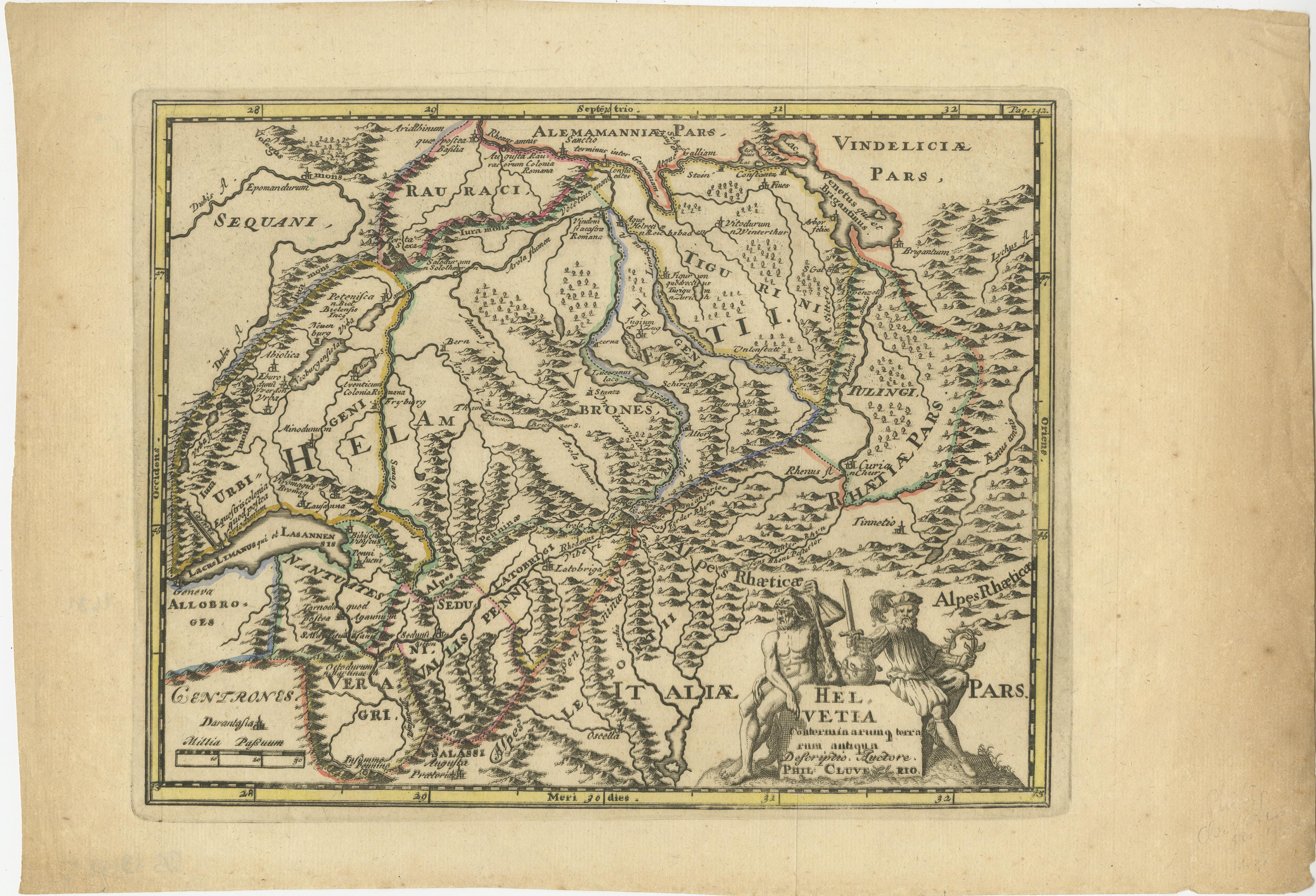 Gravé Carte ancienne gravée de Helvetia ou de la Suisse, 1729 en vente
