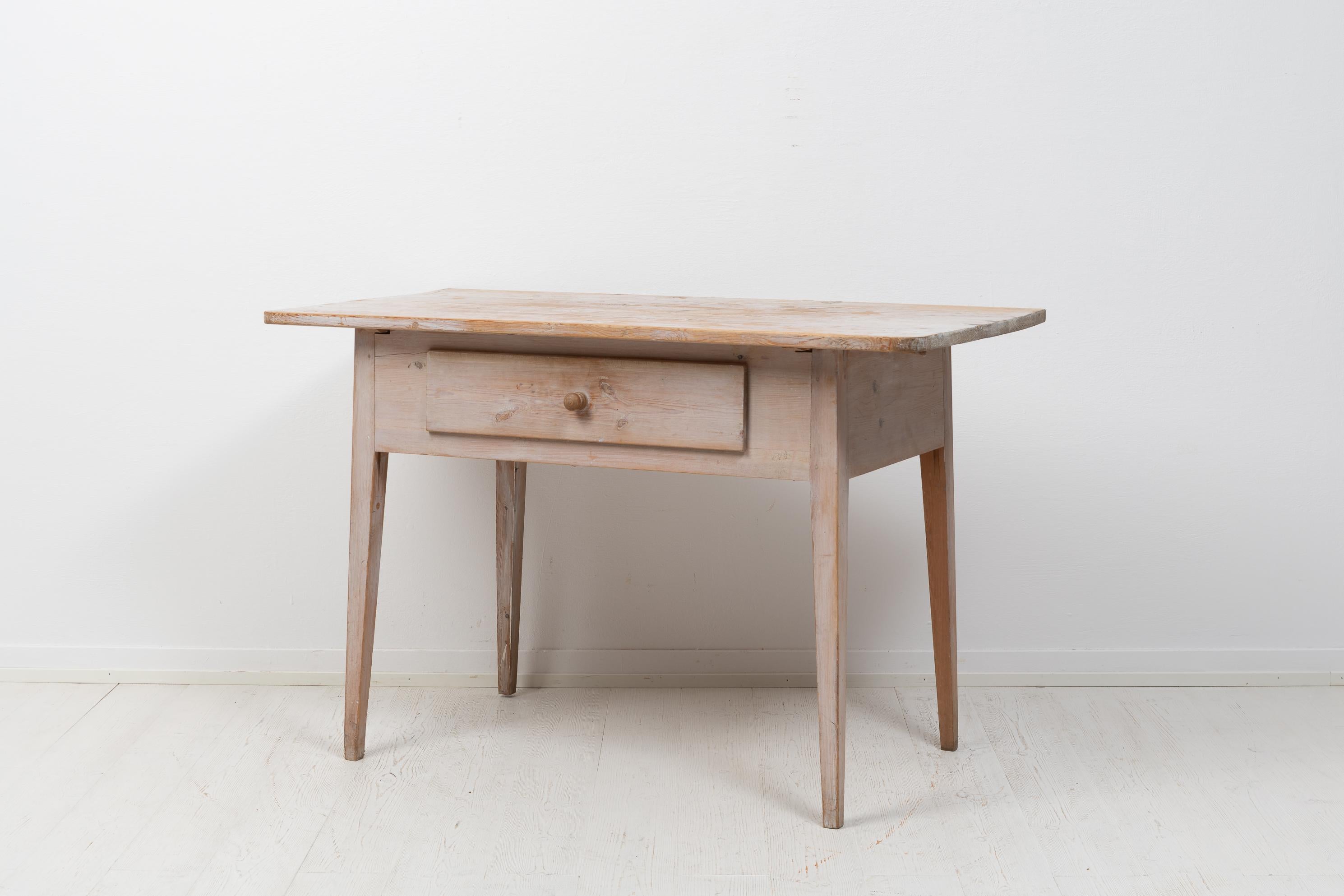 Hand-Crafted Genuine Antique Swedish Handmade Folk Art Pine Rustic Table with Drawer For Sale