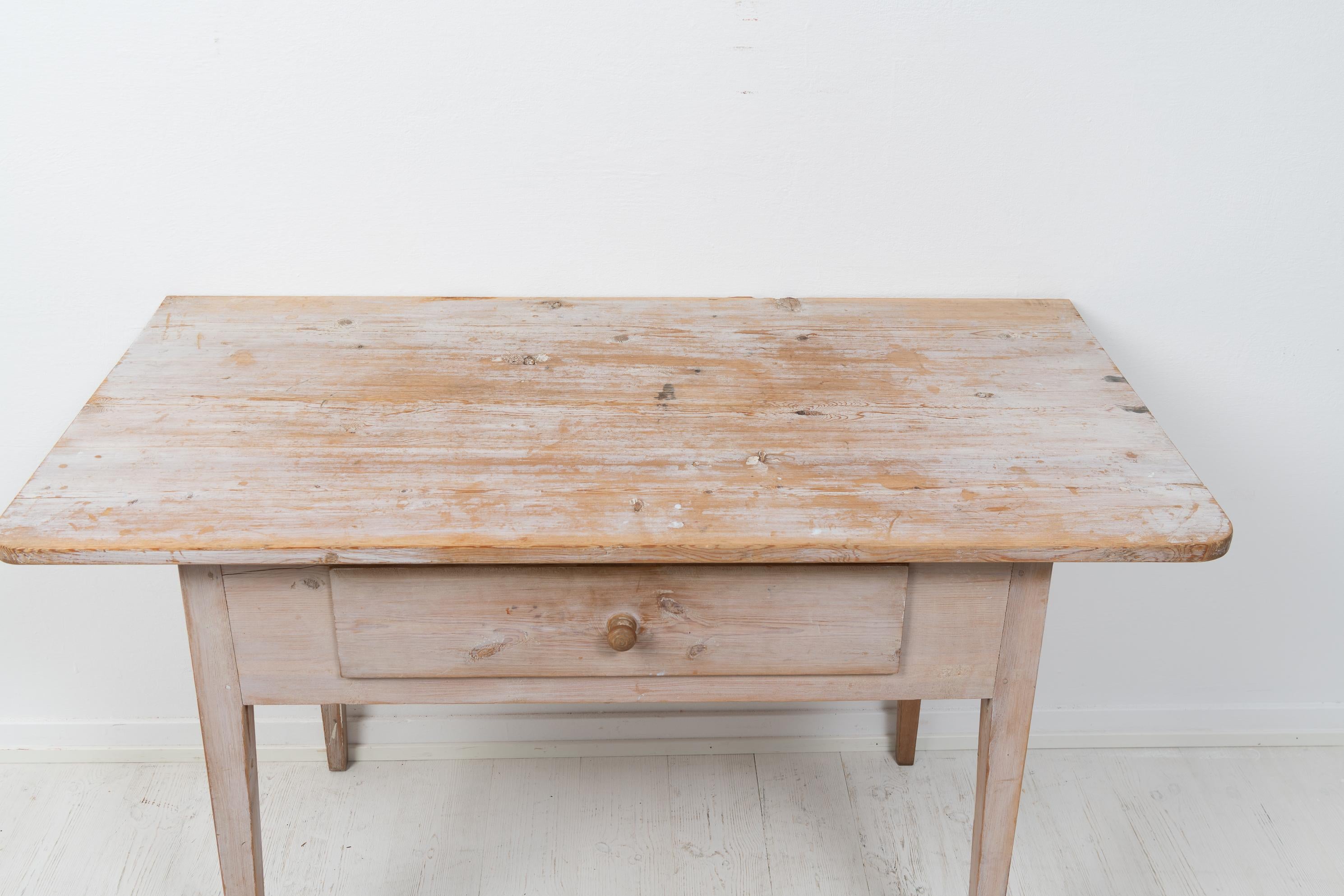 Genuine Antique Swedish Handmade Folk Art Pine Rustic Table with Drawer For Sale 2