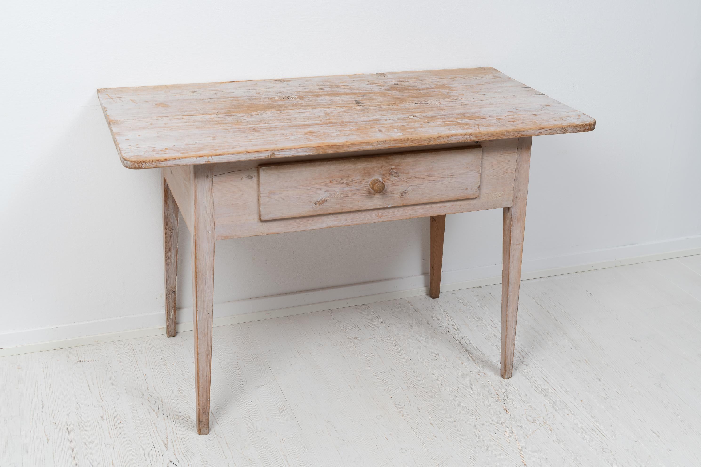Genuine Antique Swedish Handmade Folk Art Pine Rustic Table with Drawer For Sale 4