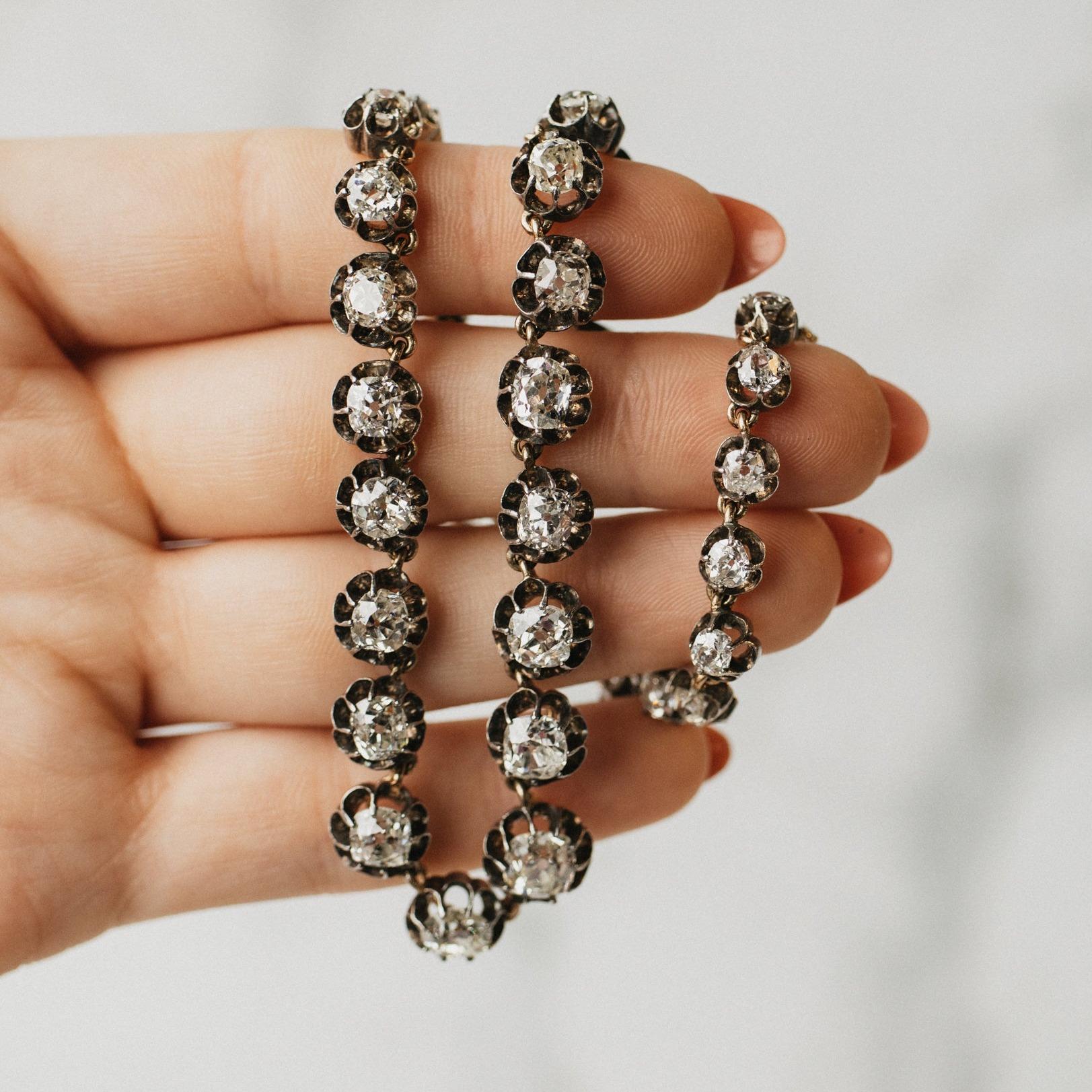 Women's or Men's Genuine Antique Georgian Old Mine Diamond Riviere Necklace For Sale