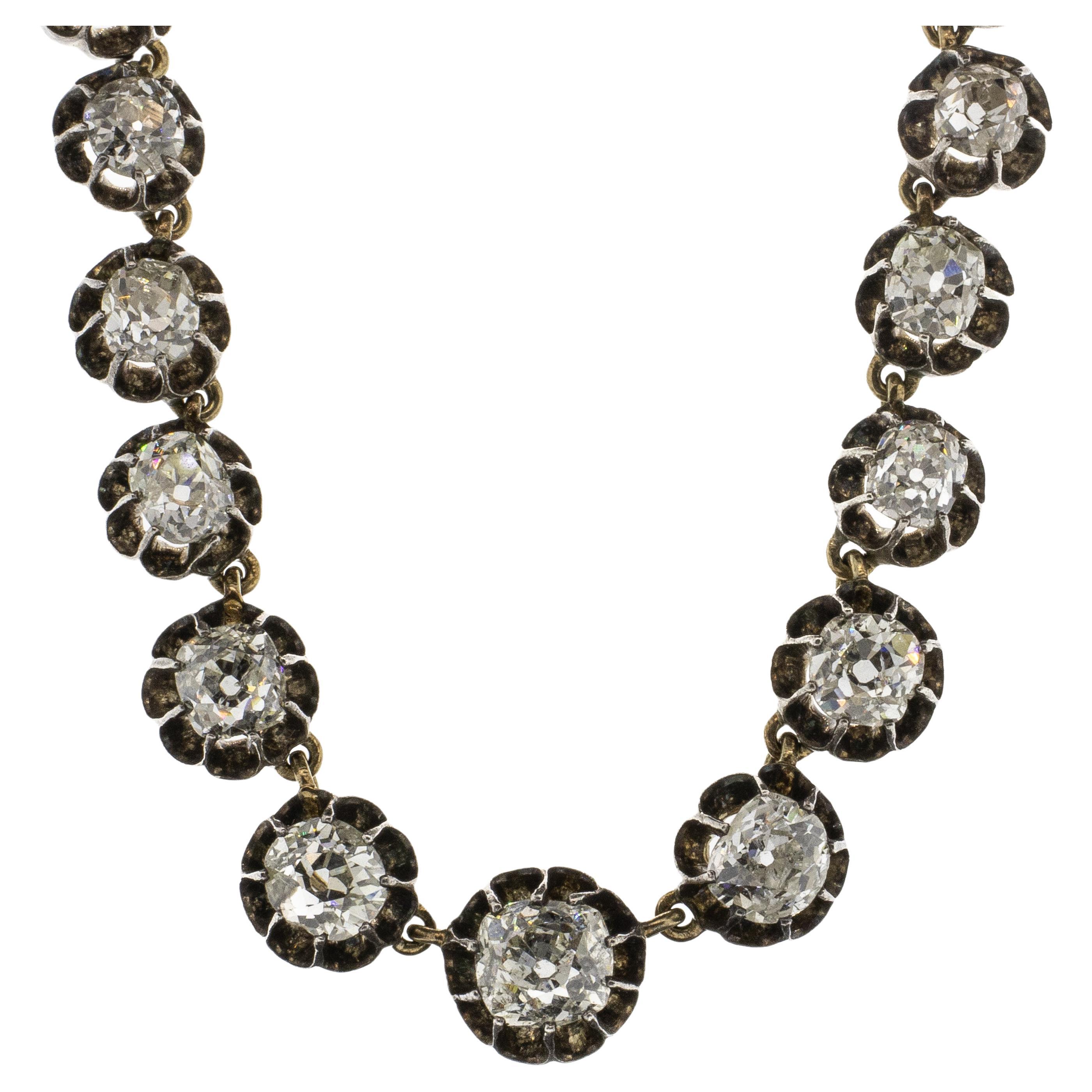 Genuine Antique Georgian Old Mine Diamond Riviere Necklace For Sale
