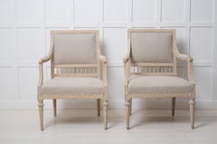 Genuine Antique Gustavian Armchairs, Set of Two Swedish Handmade Padded Chairs