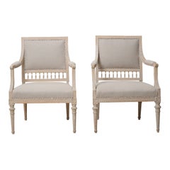 Genuine Antique Gustavian Armchairs, Set of Two Swedish Handmade Padded Chairs