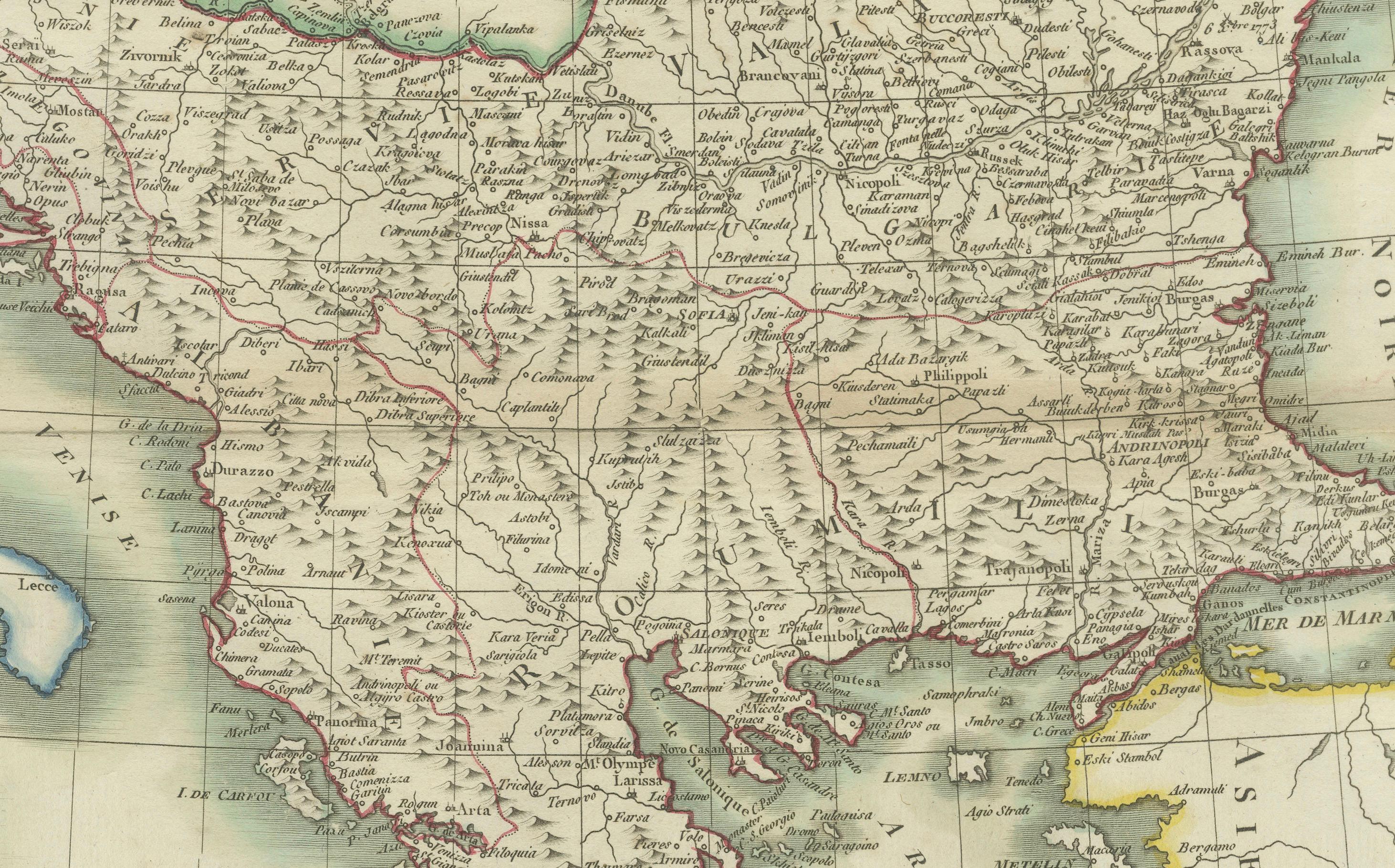 Engraved Genuine Antique Map of European Turkey by Pierre Antoine Tardieu (1784-1869) For Sale