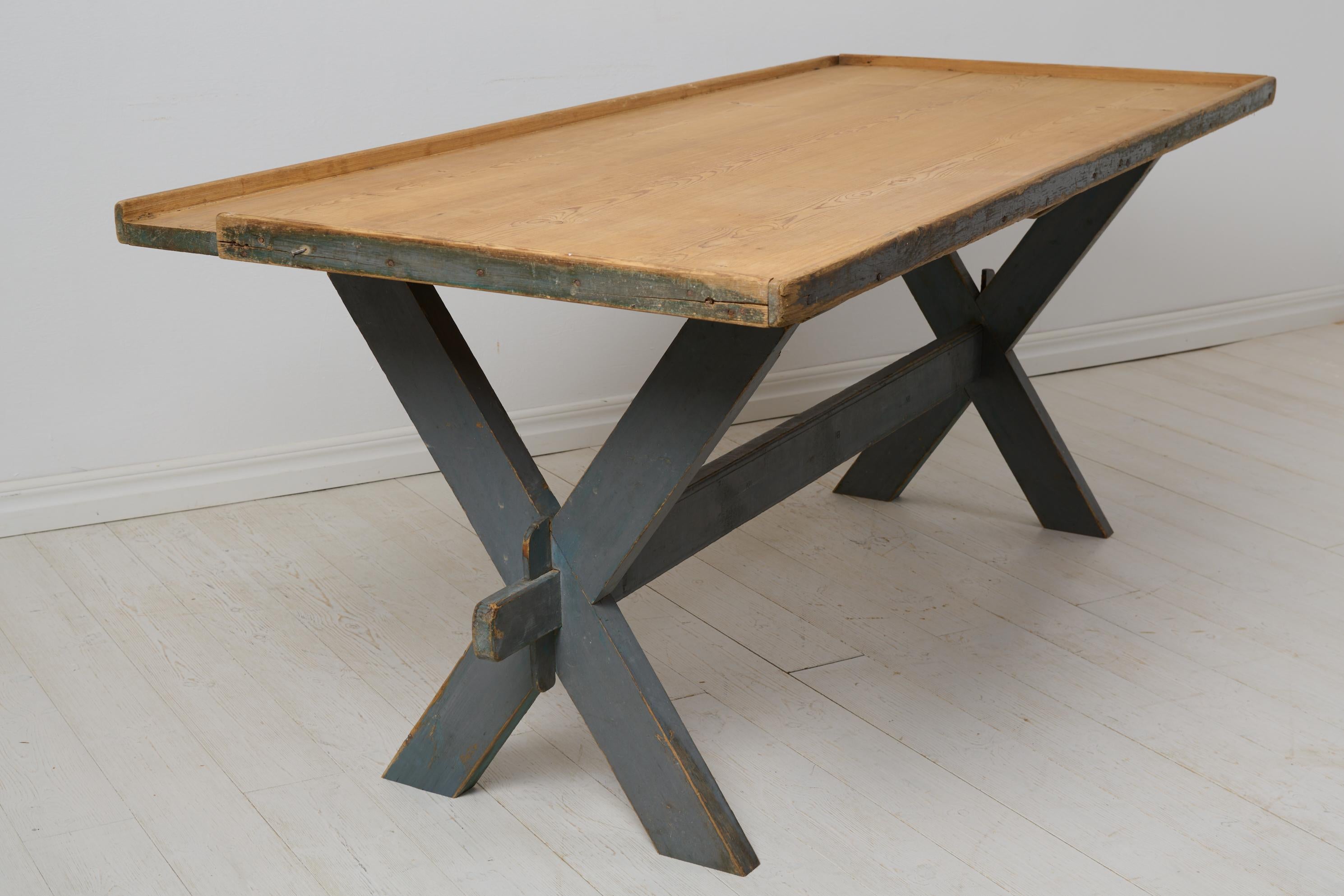 Genuine Antique Northern Swedish Painted Trestle Dining or Work Table For Sale 4