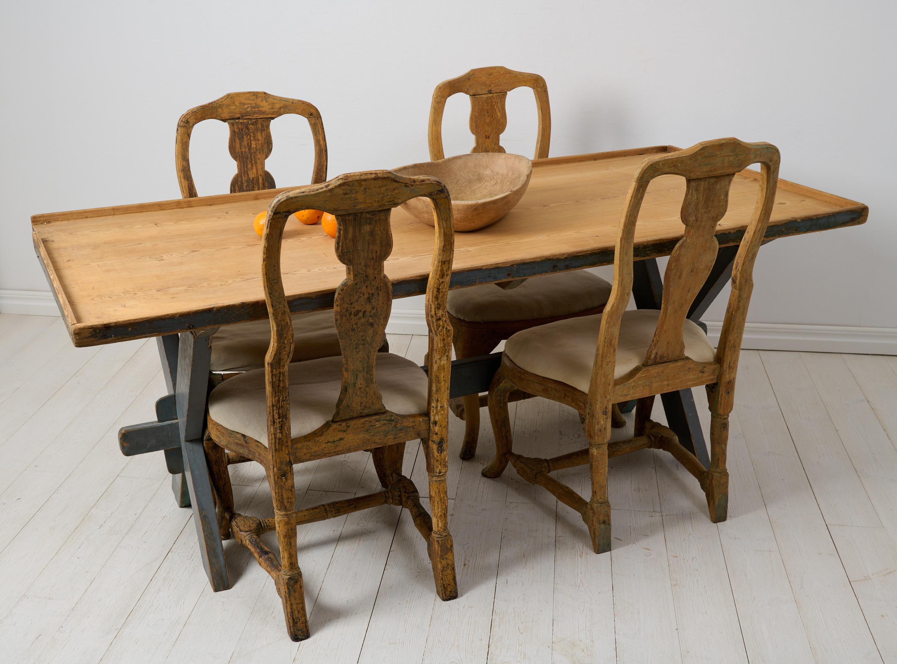 Hand-Crafted Genuine Antique Northern Swedish Painted Trestle Dining or Work Table For Sale