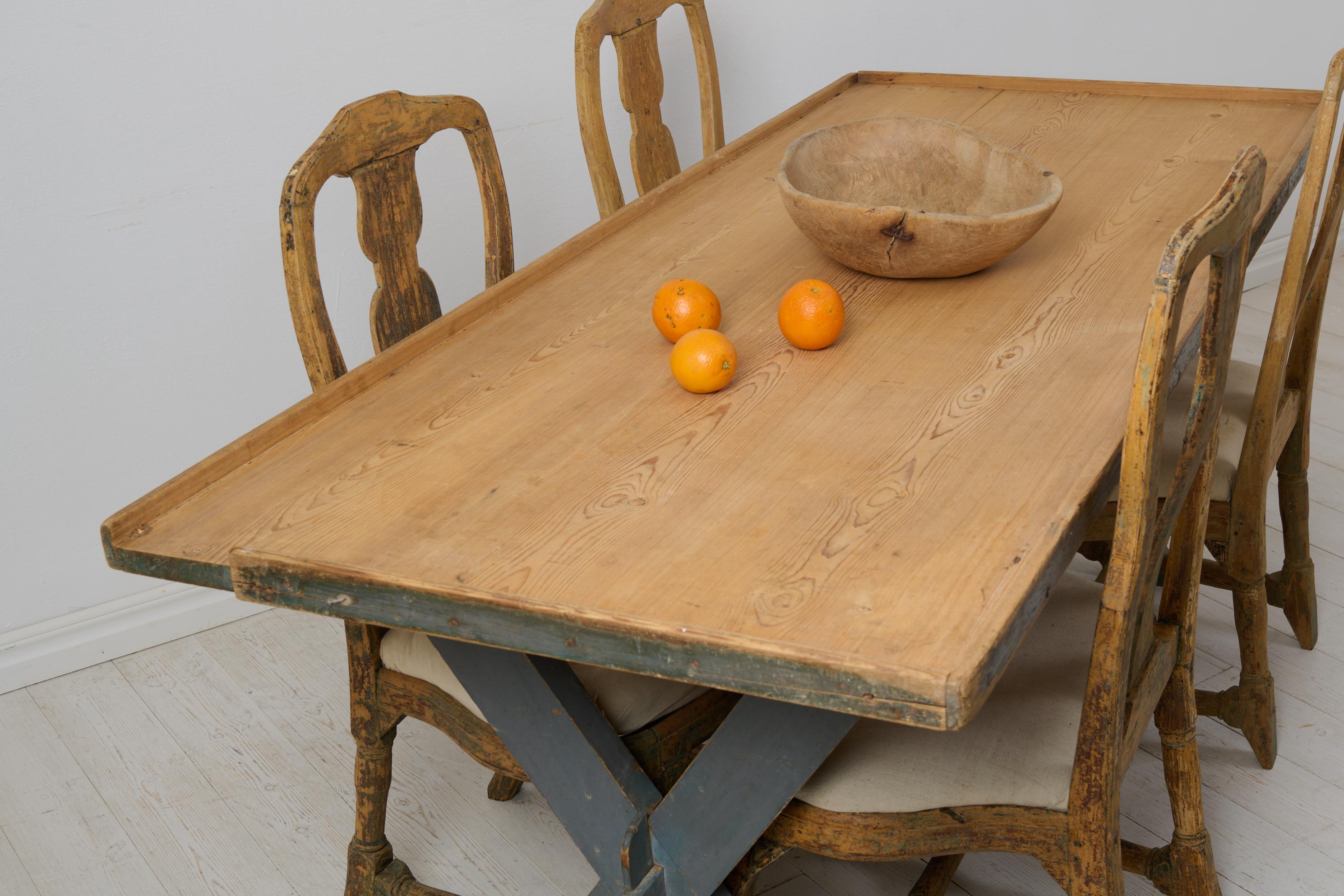19th Century Genuine Antique Northern Swedish Painted Trestle Dining or Work Table For Sale