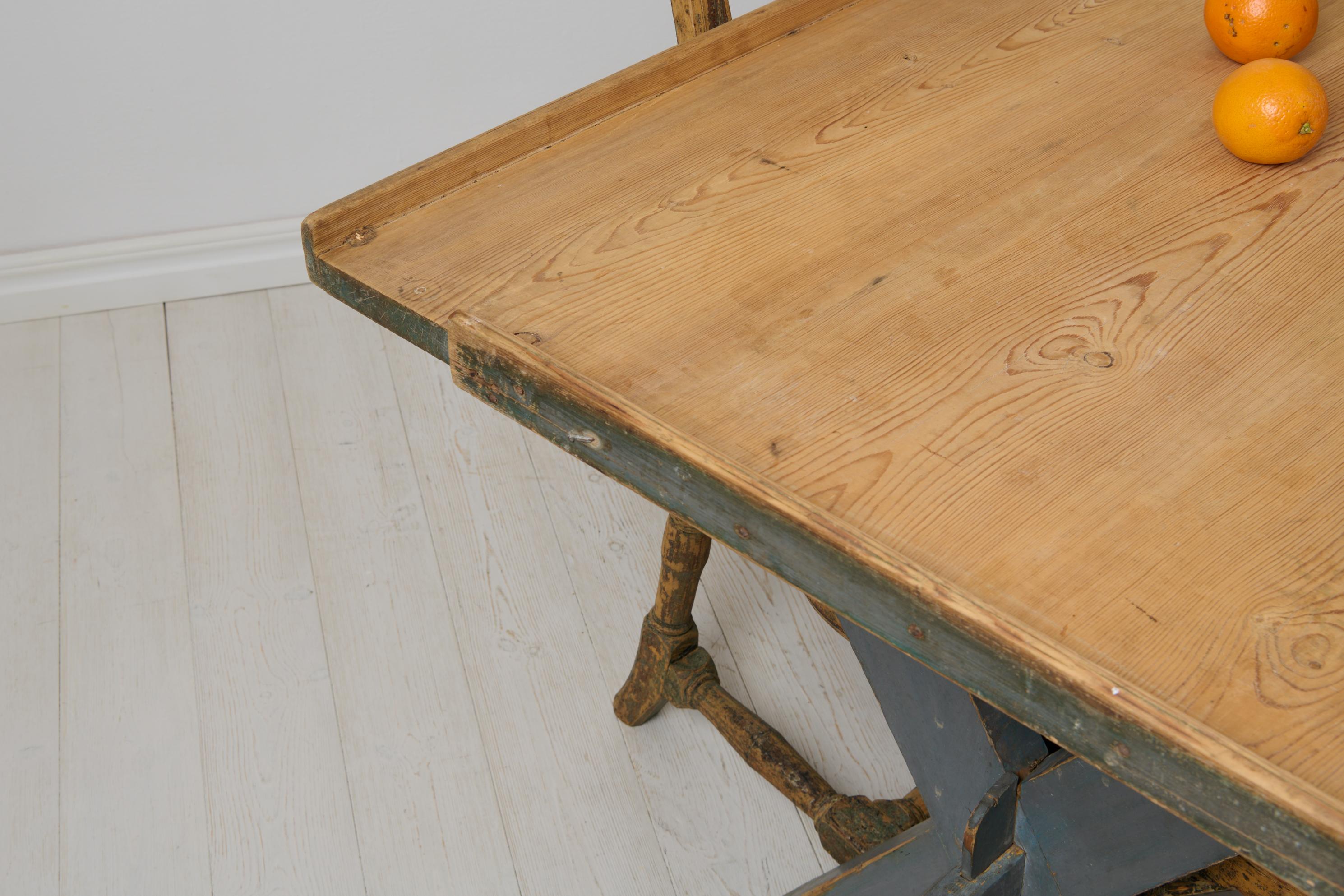 Pine Genuine Antique Northern Swedish Painted Trestle Dining or Work Table For Sale
