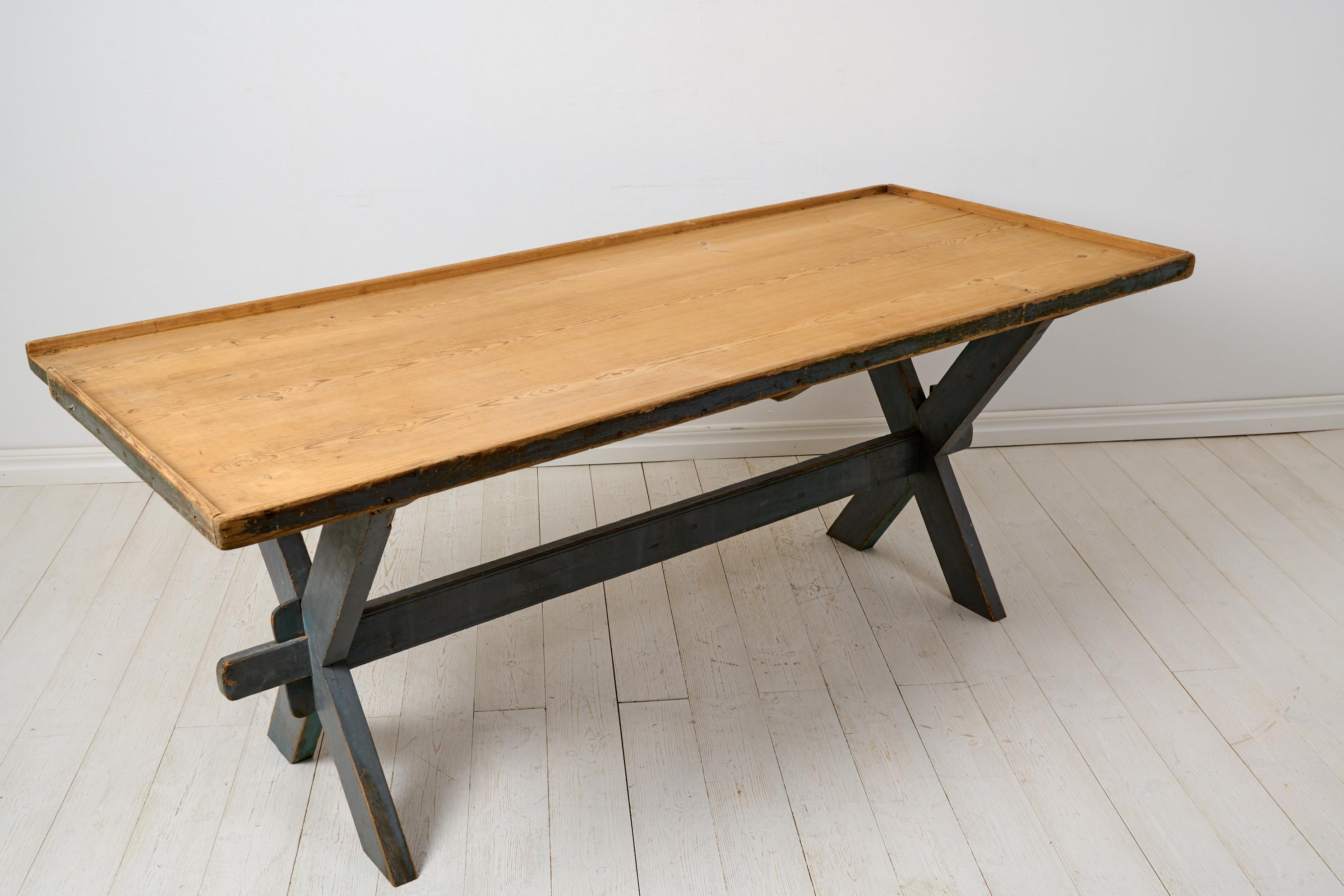 Genuine Antique Northern Swedish Painted Trestle Dining or Work Table For Sale 2