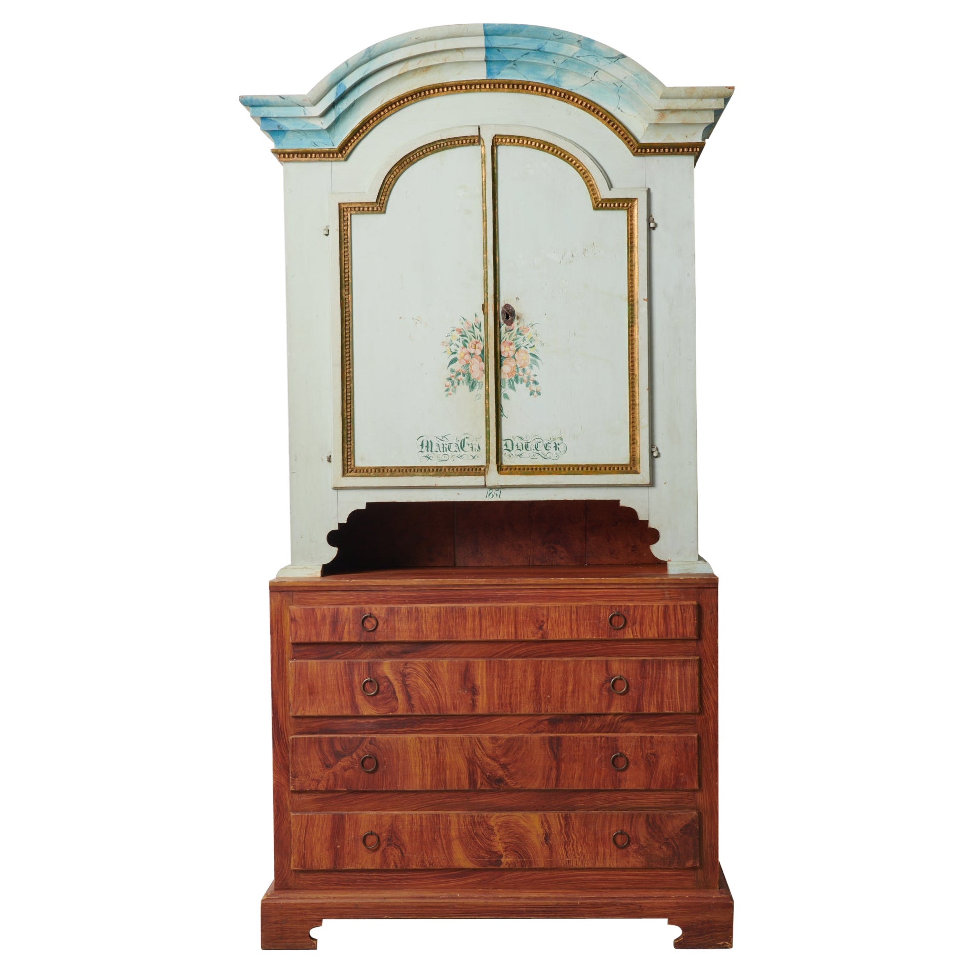 Genuine Antique Northern Swedish Tall Pine Rococo Country Cabinet