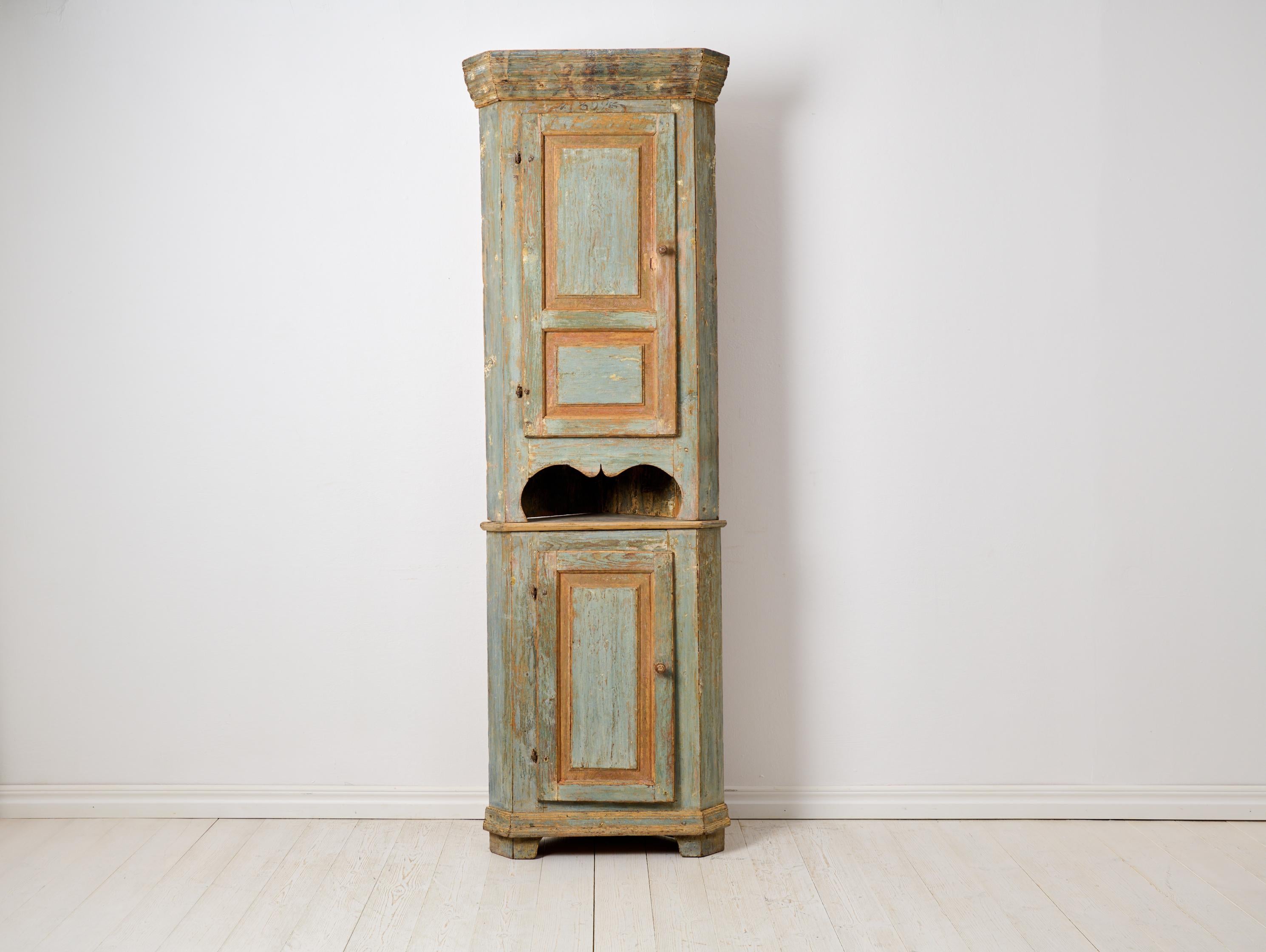 Hand-Crafted Genuine Antique Northern Swedish Unusual Tall Narrow Country Corner Cabinet 