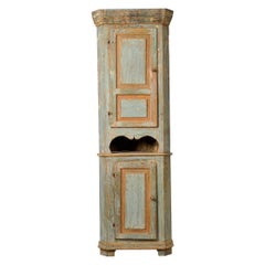 Genuine Antique Northern Swedish Unusual Tall Narrow Country Corner Cabinet
