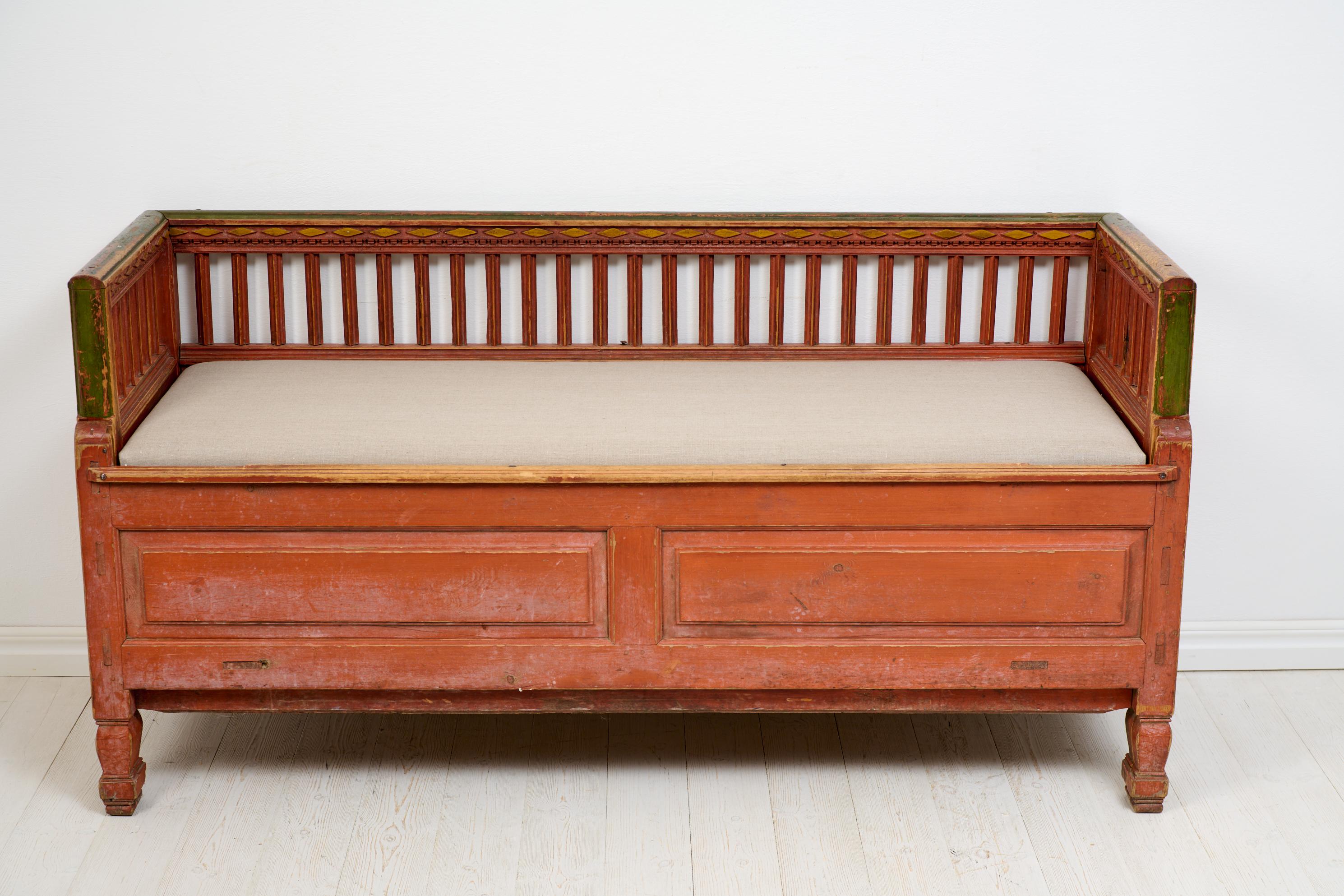 Pine Genuine Antique Rare Folk Art Northern Swedish Bench or Sofa  For Sale