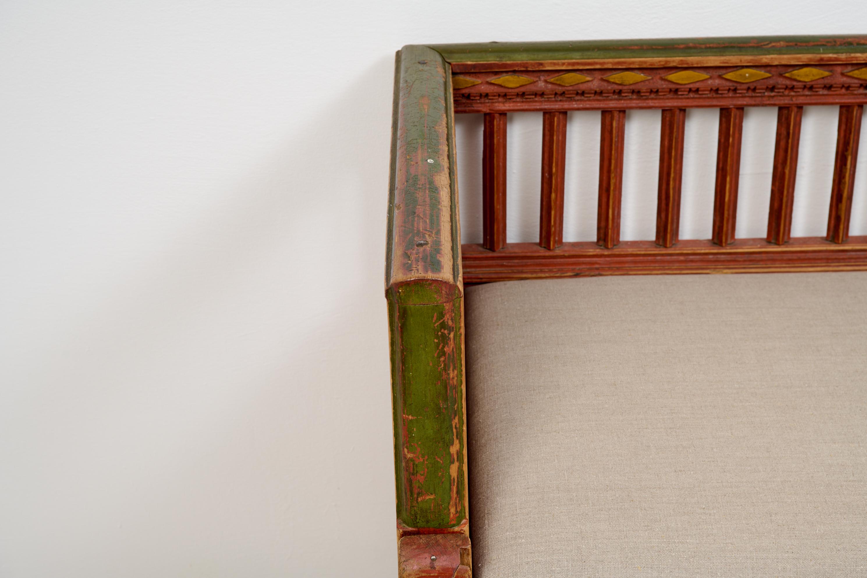 Genuine Antique Rare Folk Art Northern Swedish Bench or Sofa  For Sale 2