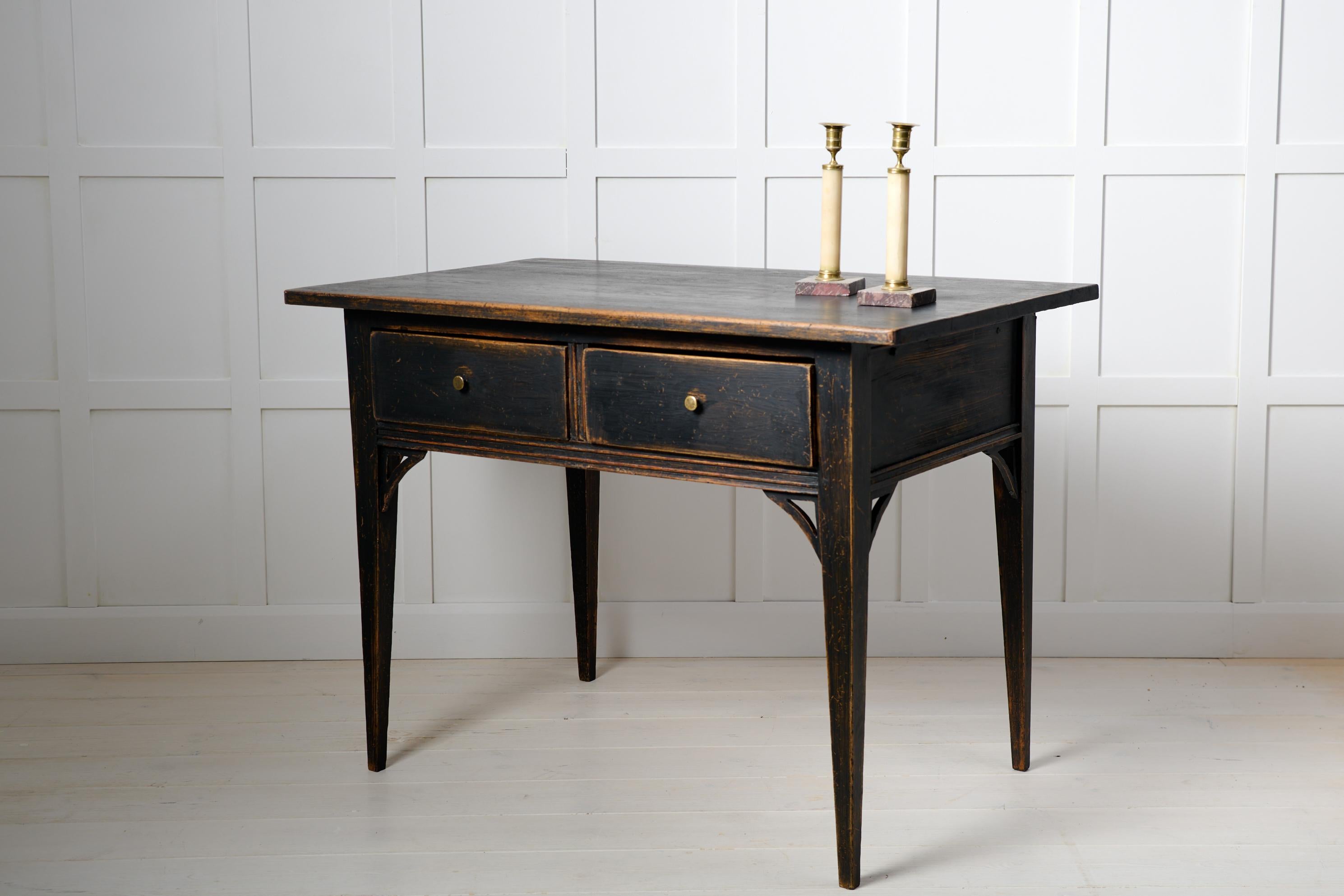 Hand-Crafted Genuine Antique Swedish Black Country Gustavian Style Table with Drawers For Sale