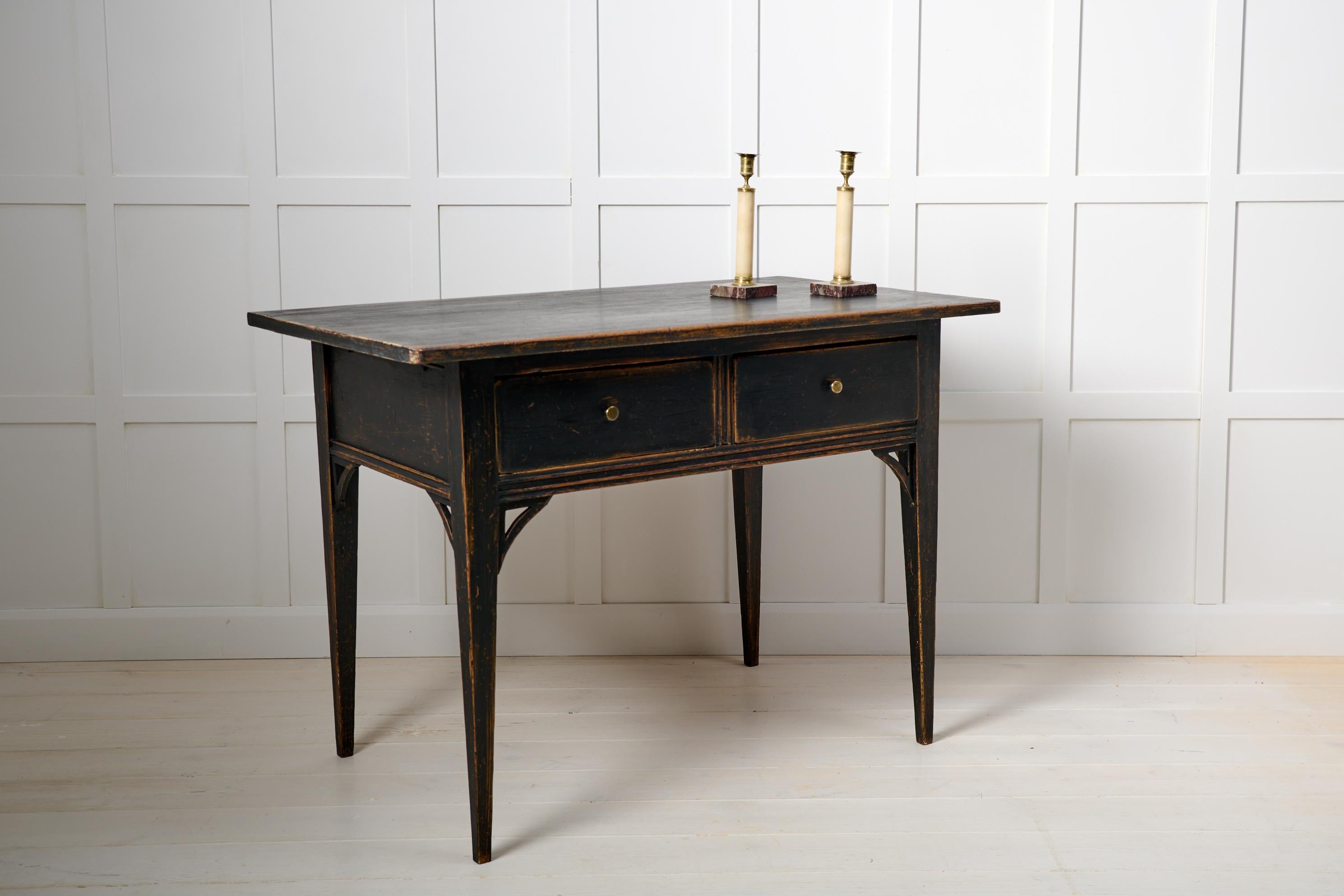 19th Century Genuine Antique Swedish Black Country Gustavian Style Table with Drawers For Sale