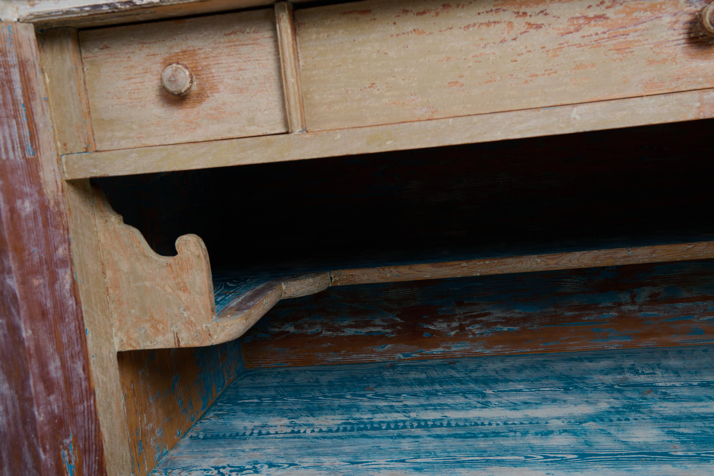 Genuine Antique Swedish Gustavian Period Sideboard with Light Distressed Paint For Sale 5