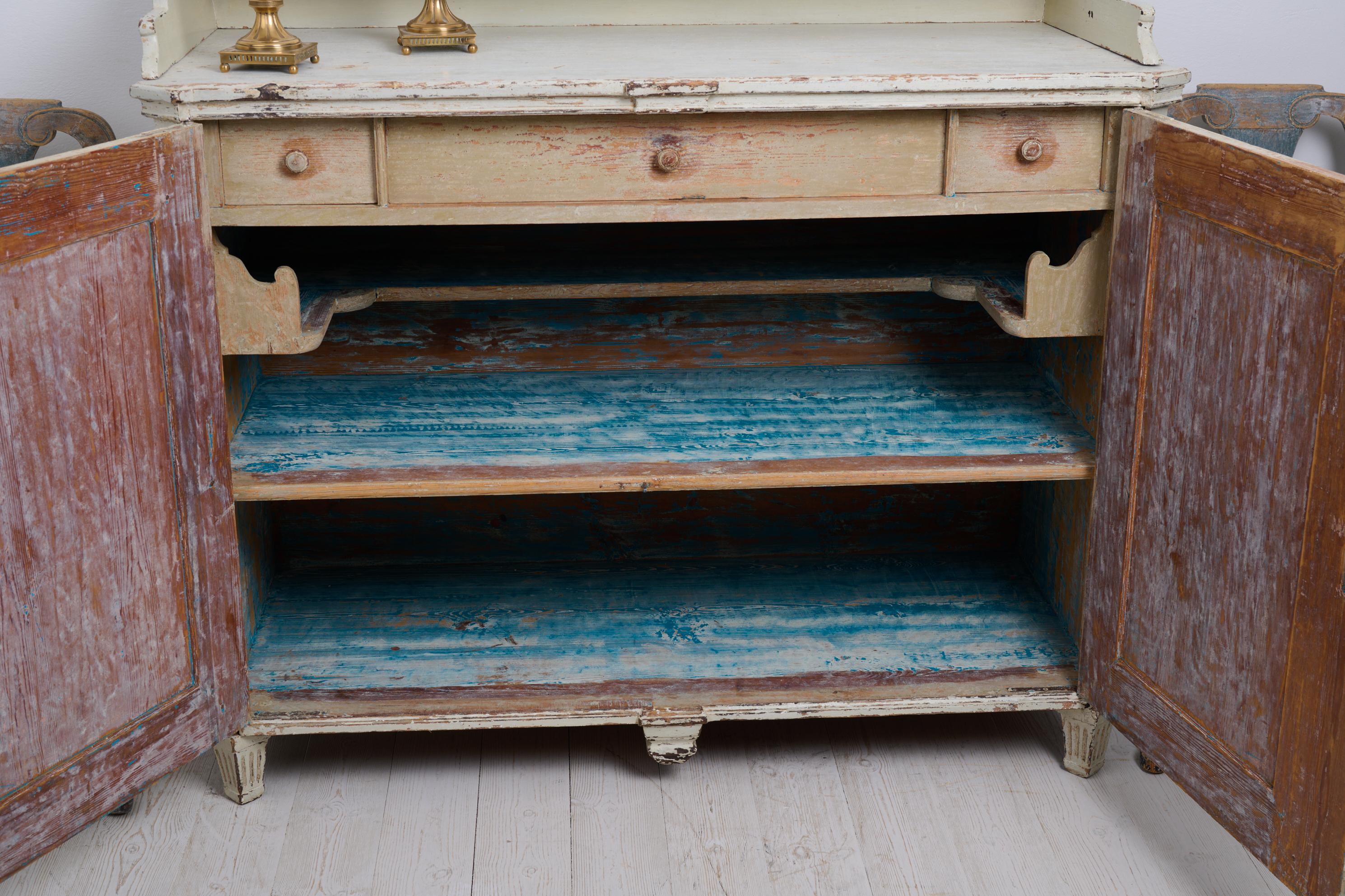 Genuine Antique Swedish Gustavian Period Sideboard with Light Distressed Paint For Sale 6