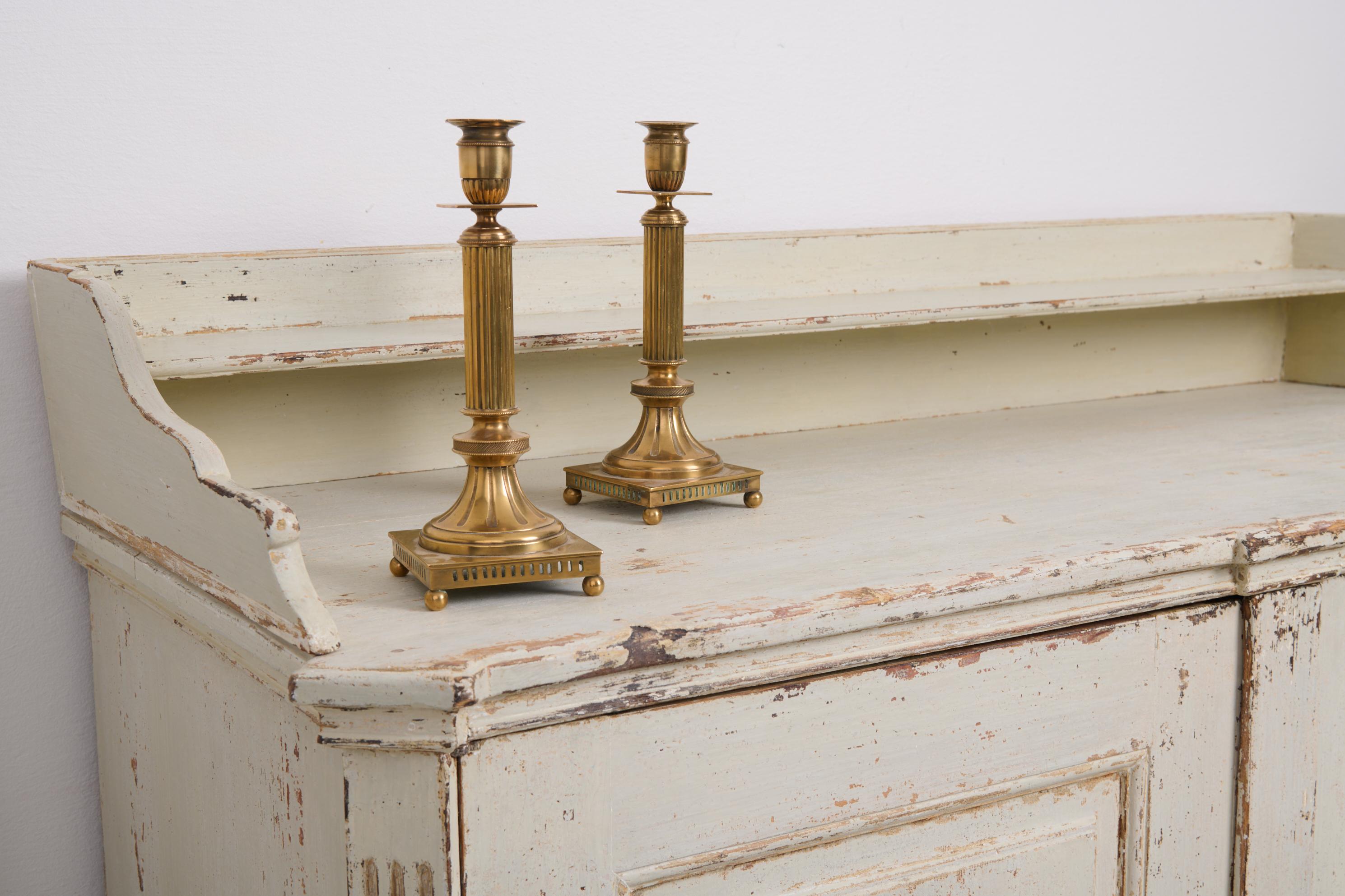 Genuine Antique Swedish Gustavian Period Sideboard with Light Distressed Paint For Sale 7