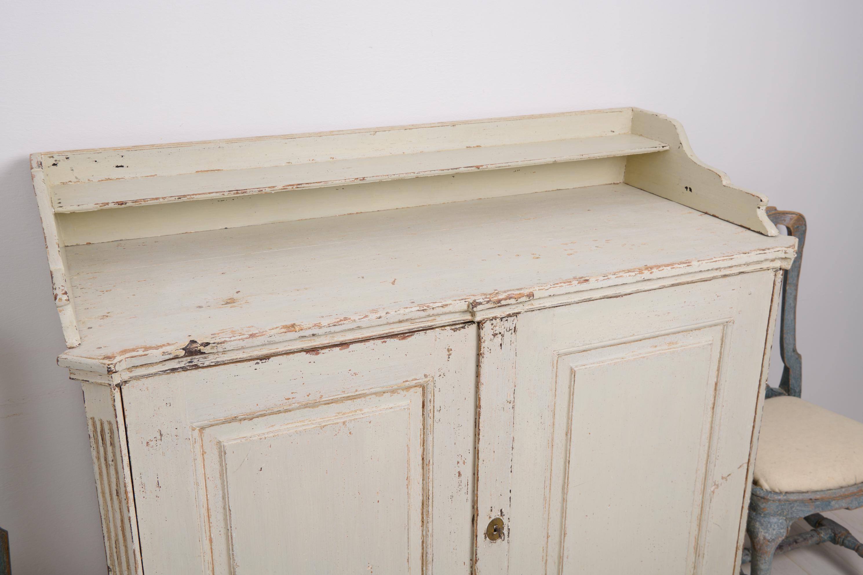 Genuine Antique Swedish Gustavian Period Sideboard with Light Distressed Paint For Sale 8