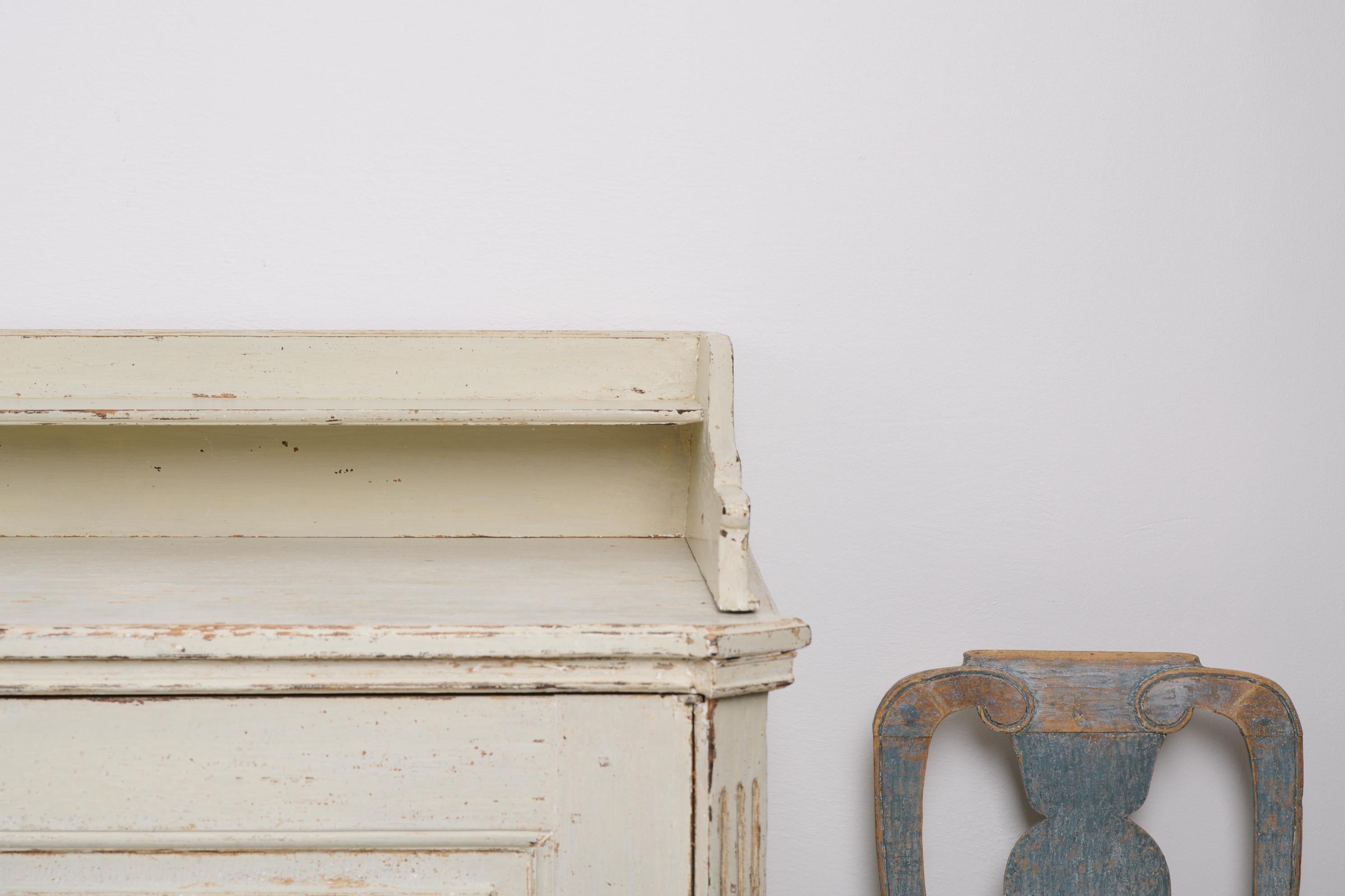 Genuine Antique Swedish Gustavian Period Sideboard with Light Distressed Paint For Sale 9