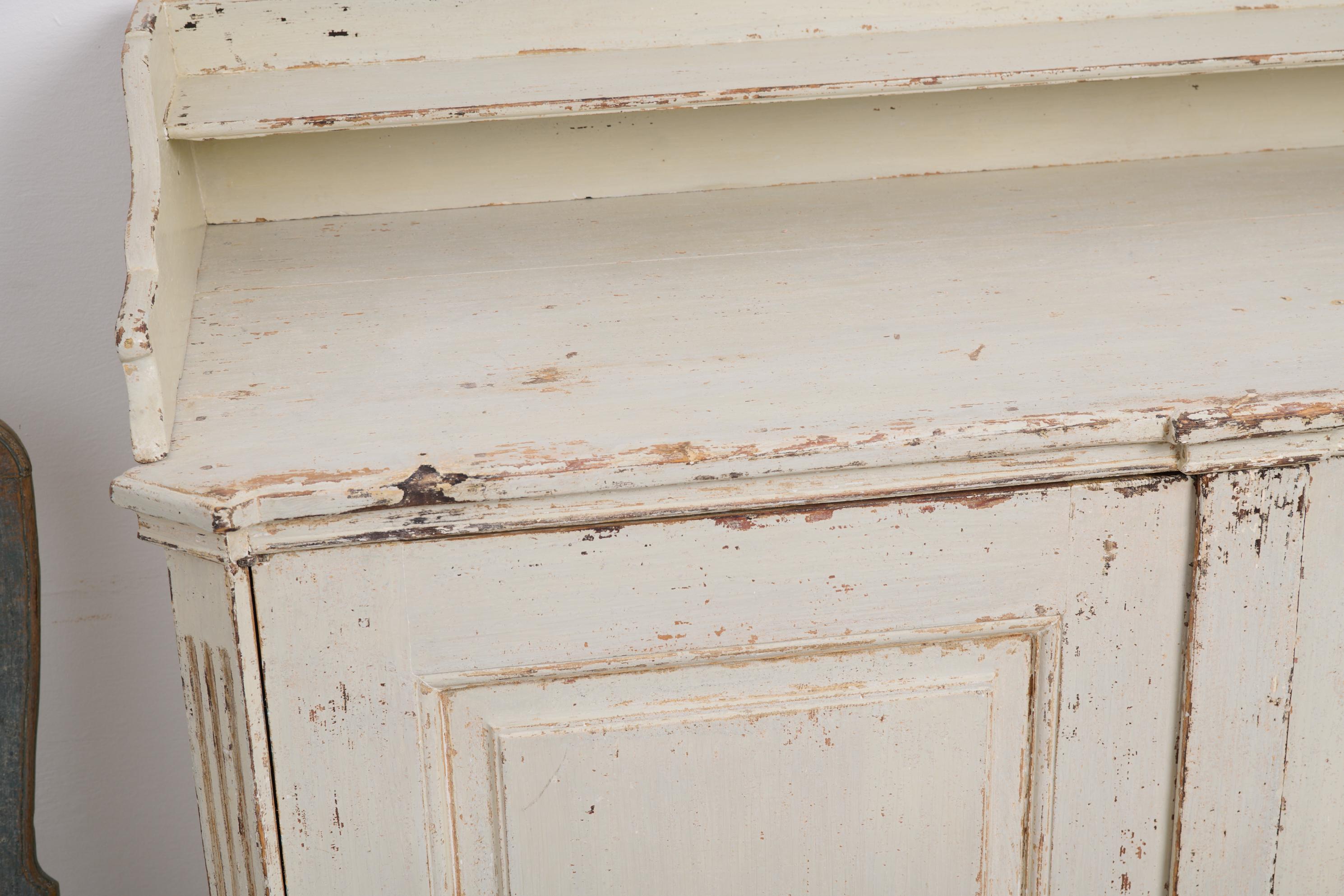 Genuine Antique Swedish Gustavian Period Sideboard with Light Distressed Paint For Sale 10