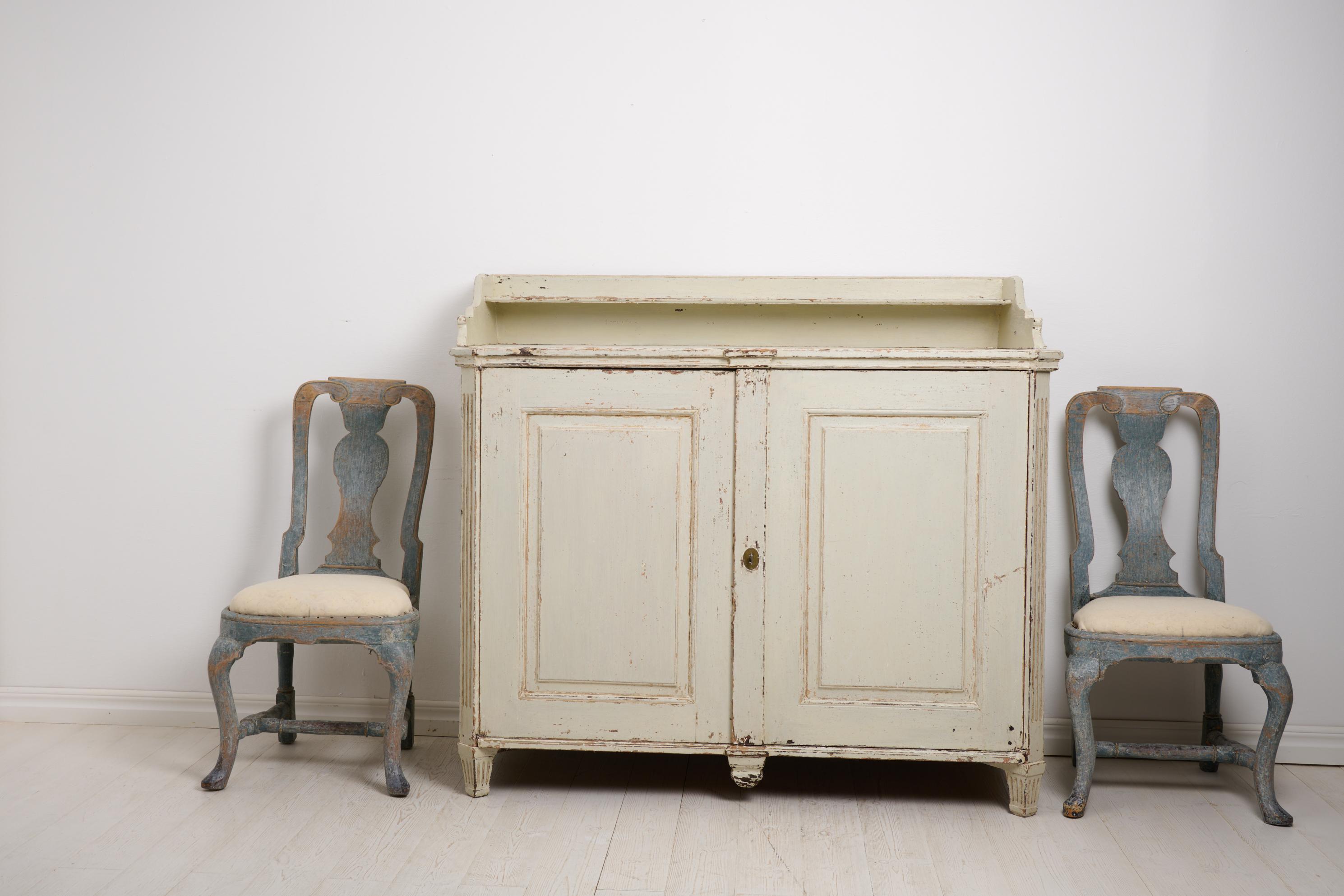 Hand-Crafted Genuine Antique Swedish Gustavian Period Sideboard with Light Distressed Paint For Sale