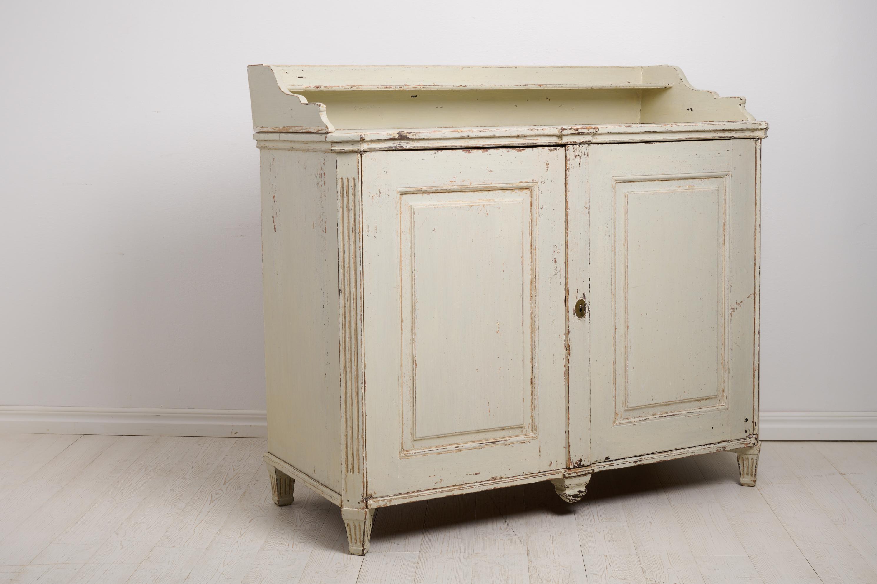 Pine Genuine Antique Swedish Gustavian Period Sideboard with Light Distressed Paint For Sale