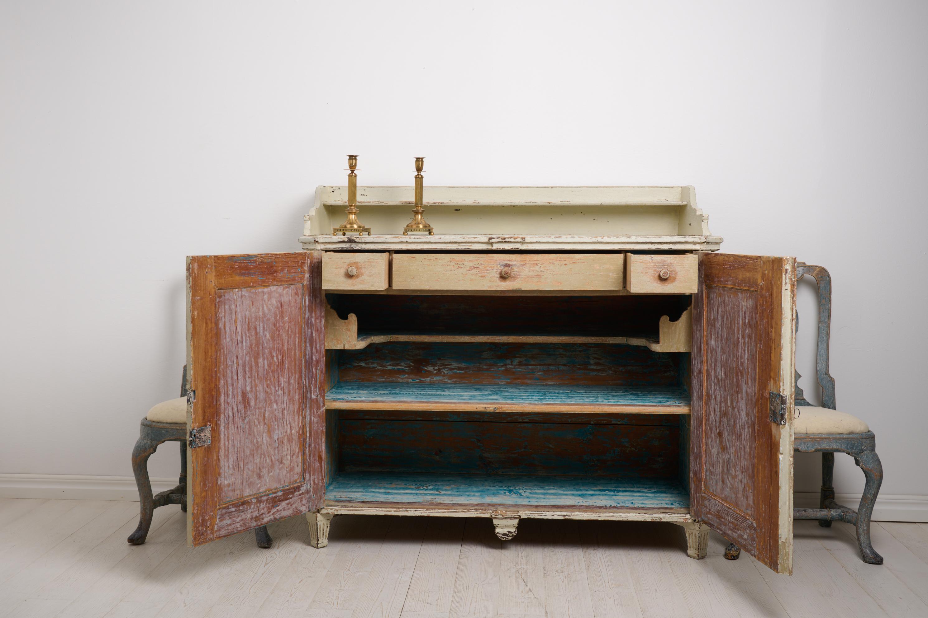Genuine Antique Swedish Gustavian Period Sideboard with Light Distressed Paint For Sale 2