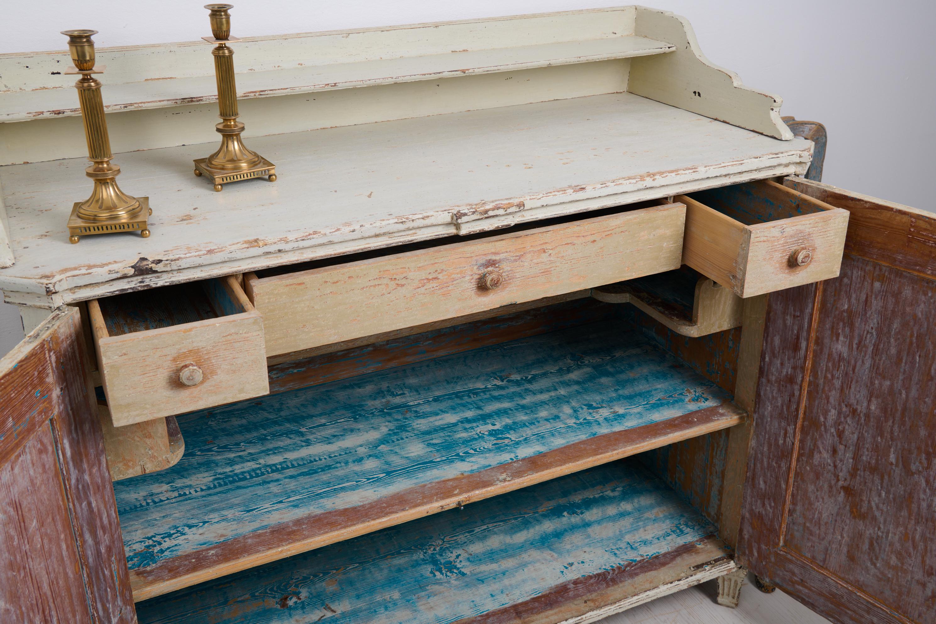 Genuine Antique Swedish Gustavian Period Sideboard with Light Distressed Paint For Sale 3