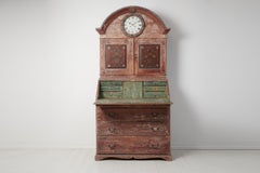 Genuine Antique Swedish Pine Clock Cabinet with a Secretary Desk