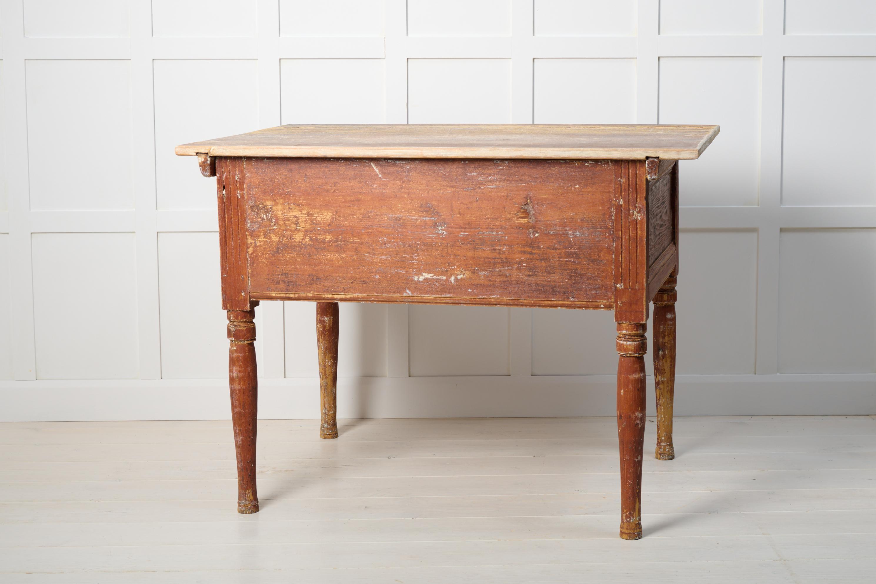 19th Century Genuine Antique Swedish Rustic Low Country Table with Drawer For Sale