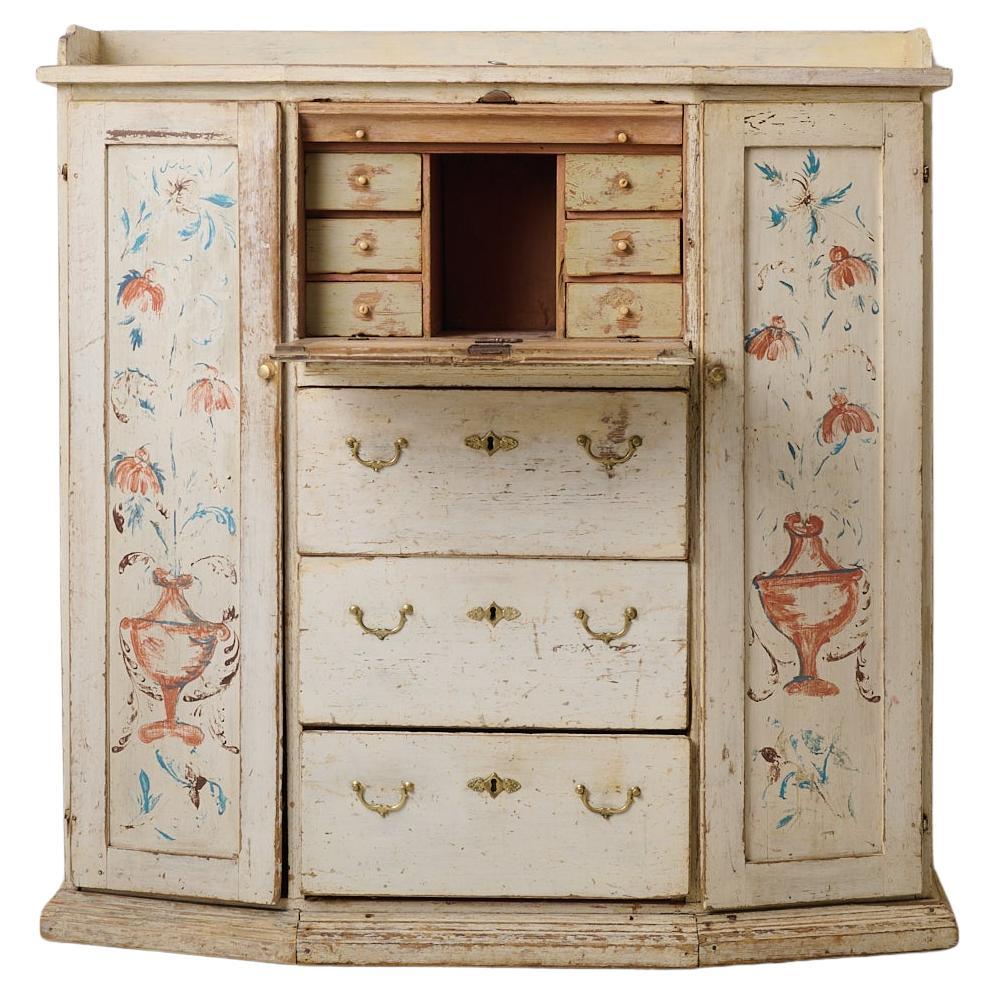 Enfilade, tiroirs, portes et bureau suédois anciens authentiques, avec peinture d'origine