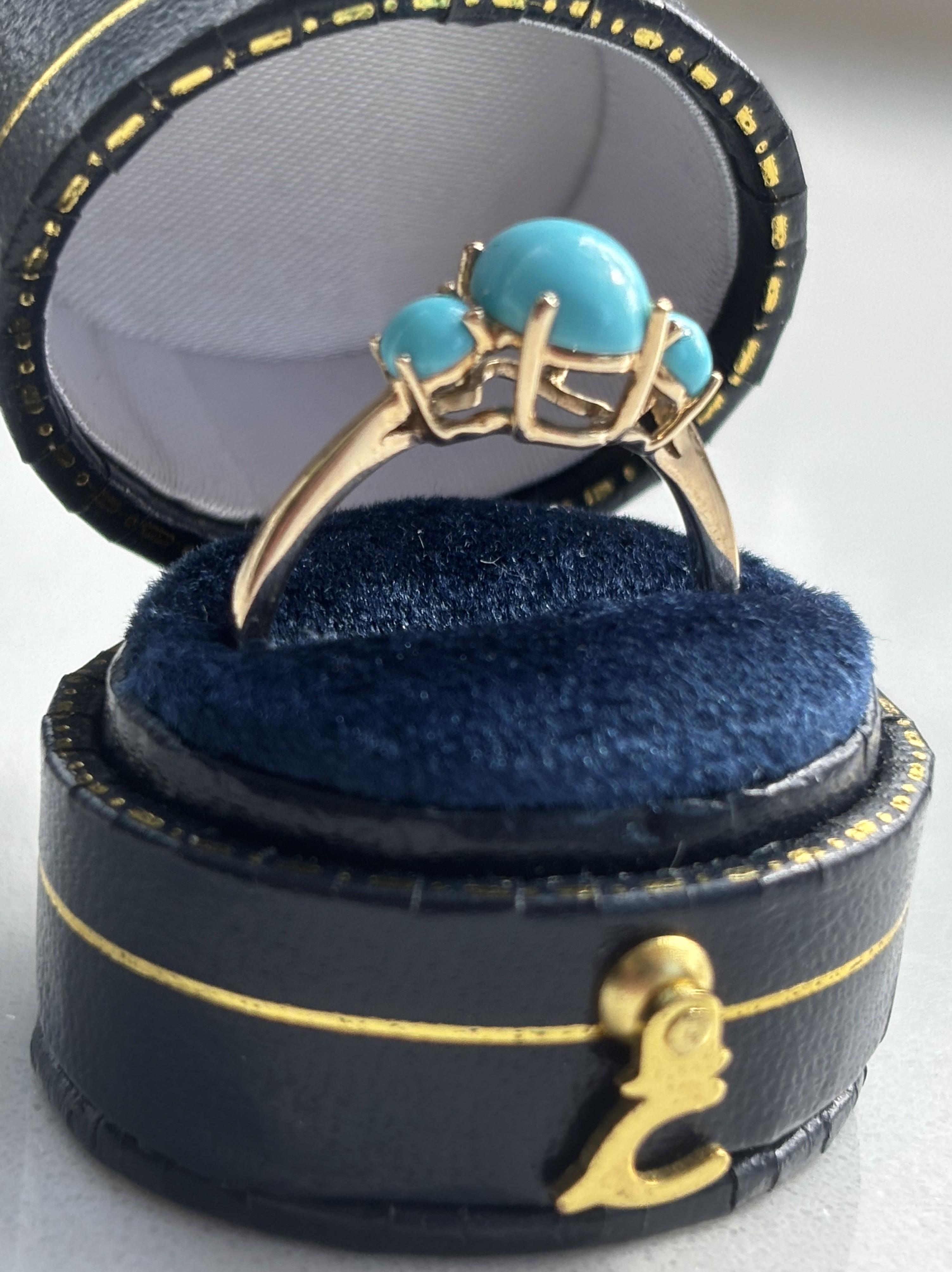 Genuine Arizona Sleeping Beauty Turquoise Ring in 14K Yellow Gold For Sale 1