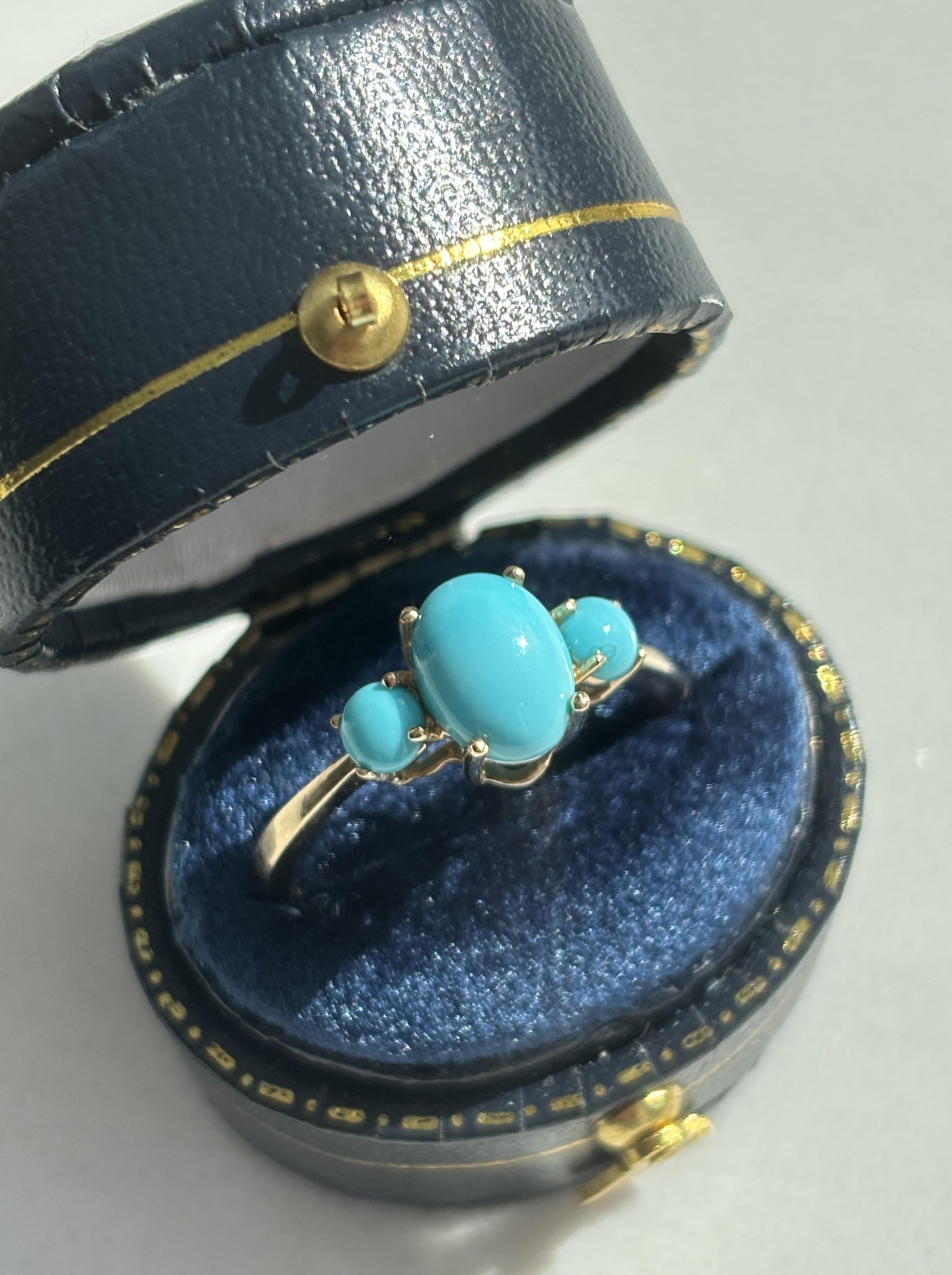 Genuine Arizona Sleeping Beauty Turquoise Ring in 14K Yellow Gold For Sale 2