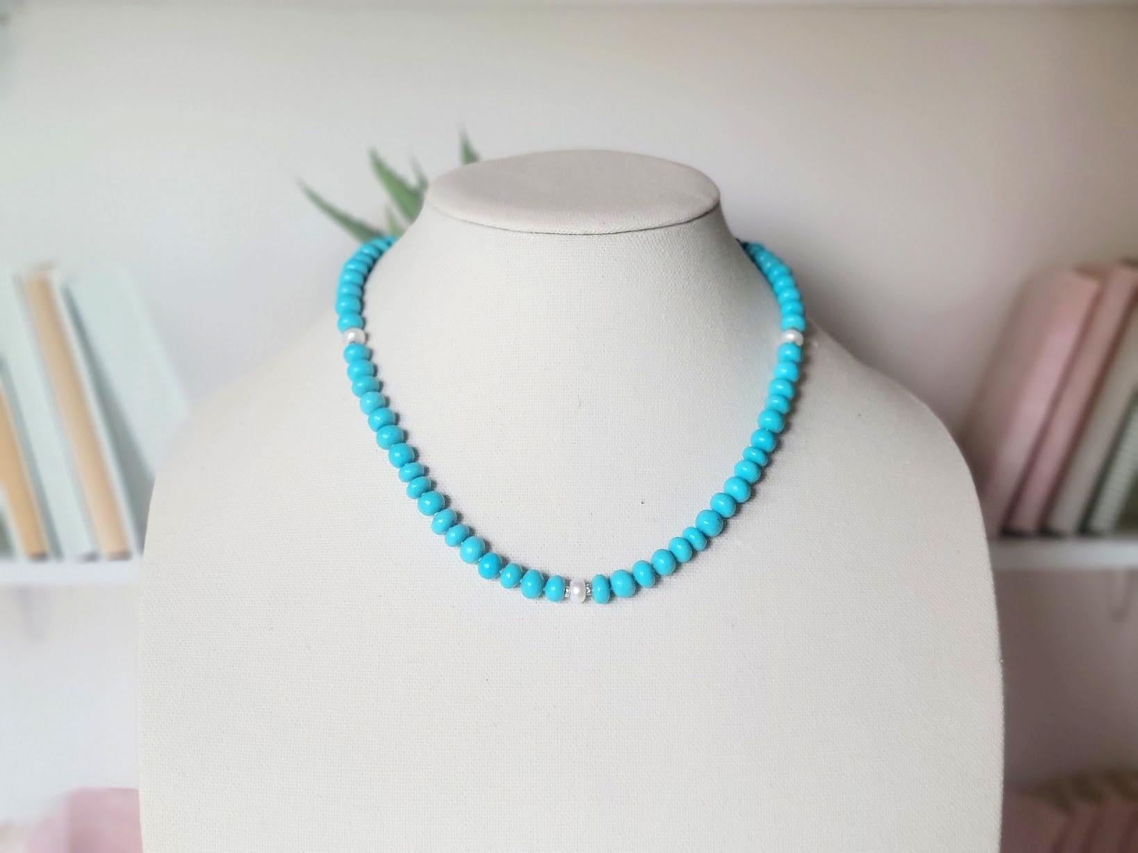 Genuine Arizona Sleeping Beauty Turquoise Necklace In New Condition For Sale In Chesterland, OH