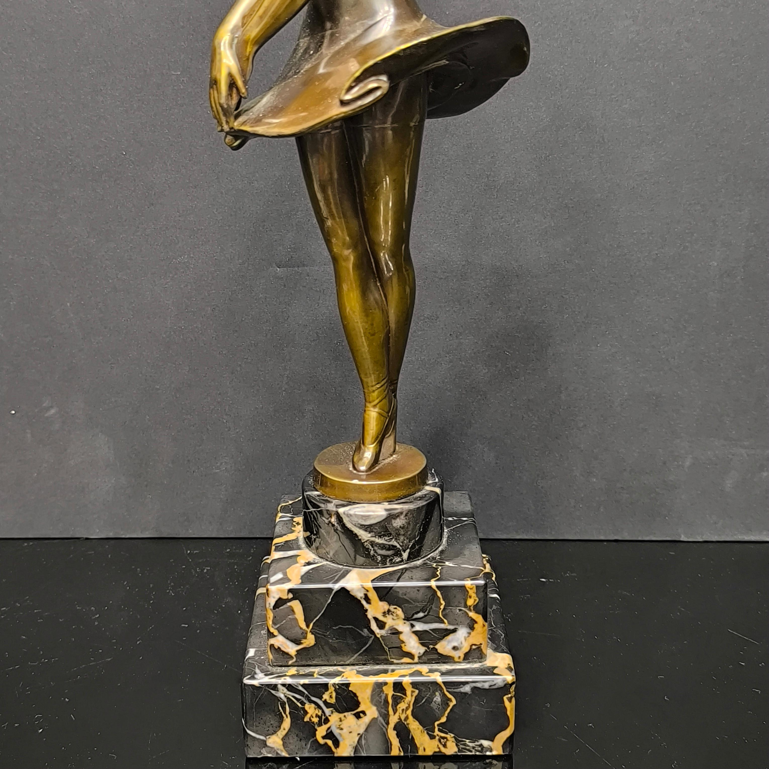 Genuine Art Deco Ballerina Bronze Sculpture on a Stepped Base of Portoro Marble For Sale 5