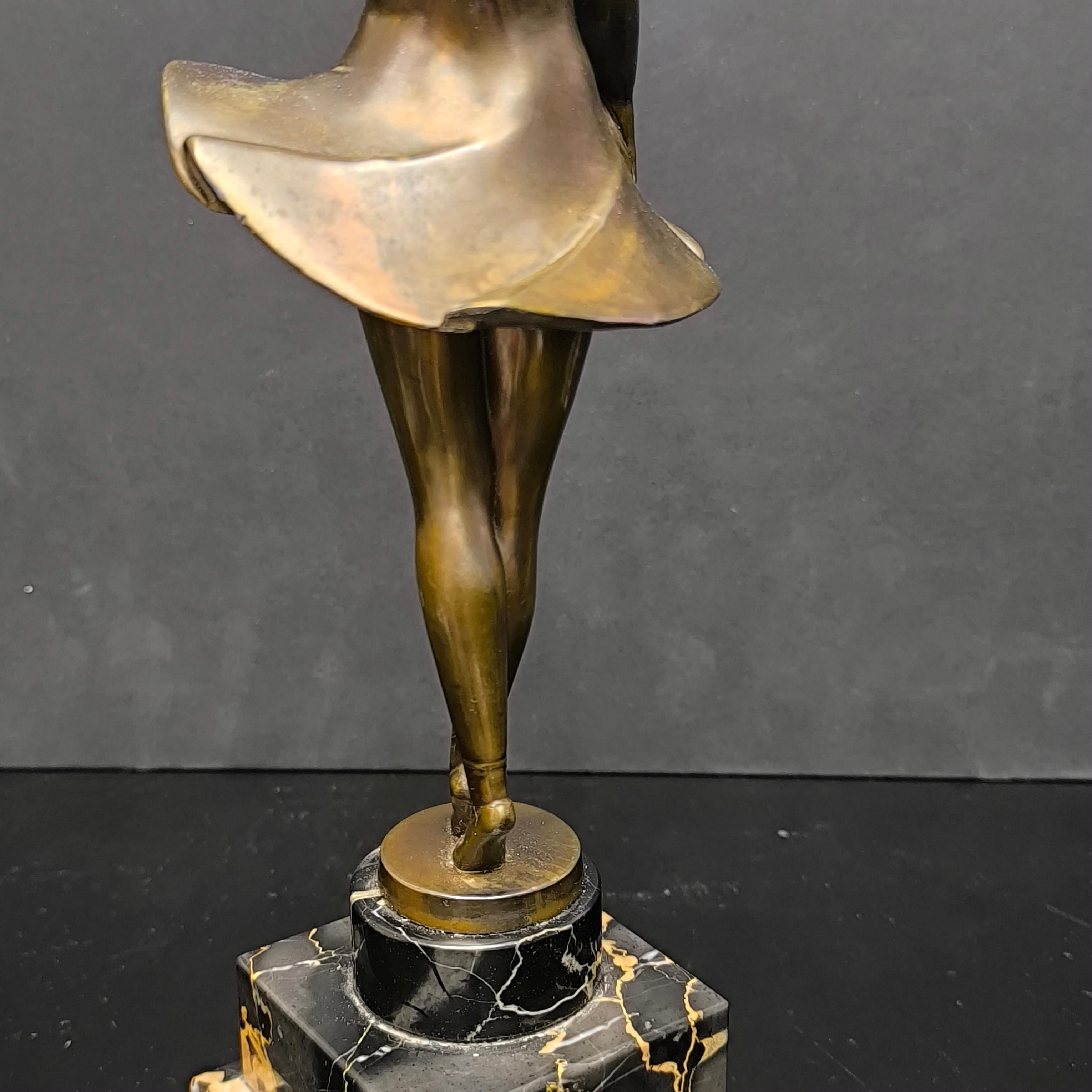 Genuine Art Deco Ballerina Bronze Sculpture on a Stepped Base of Portoro Marble For Sale 6