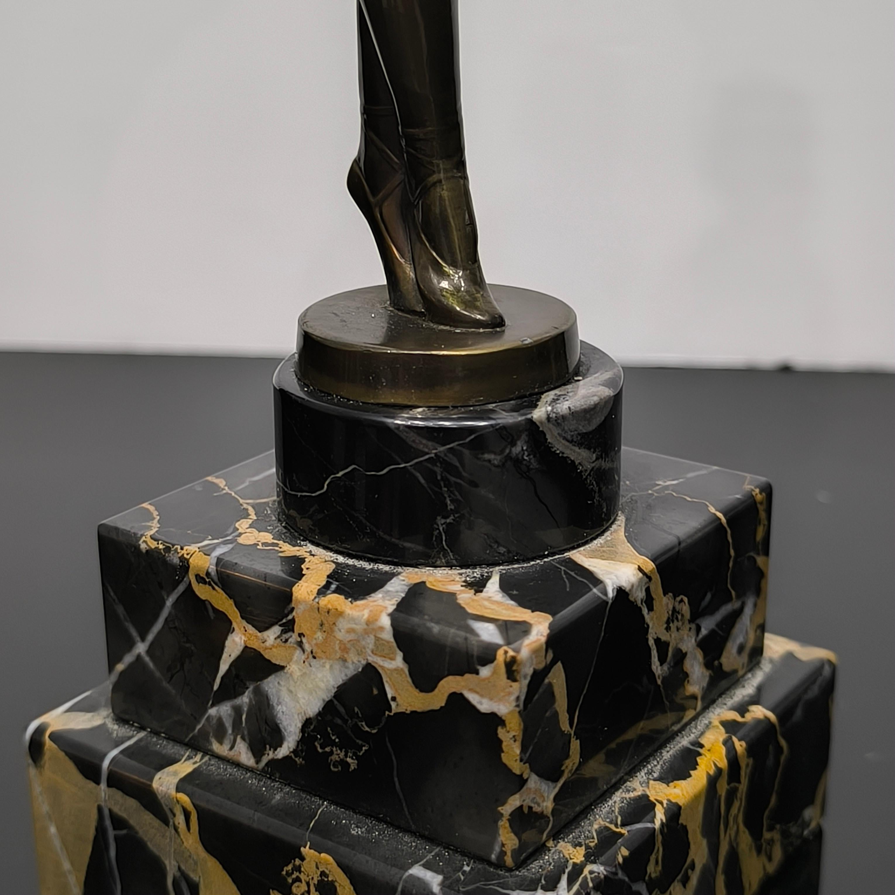 Genuine Art Deco Ballerina Bronze Sculpture on a Stepped Base of Portoro Marble For Sale 9