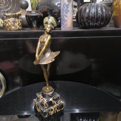 Genuine Art Deco Ballerina Bronze Sculpture on a Stepped Base of Portoro Marble