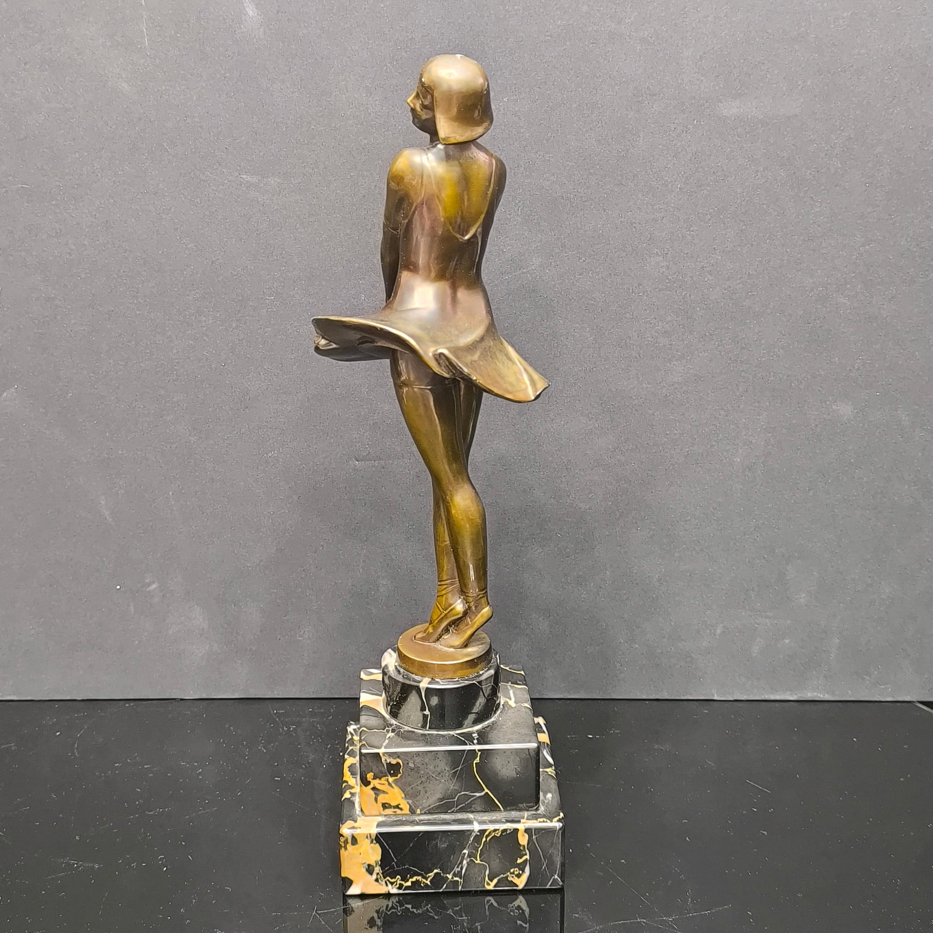 Genuine Art Deco Ballerina Bronze Sculpture on a Stepped Base of Portoro Marble For Sale 2