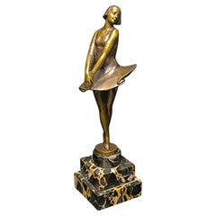 Genuine Art Deco Ballerina Bronze Sculpture on a Stepped Base of Portoro Marble