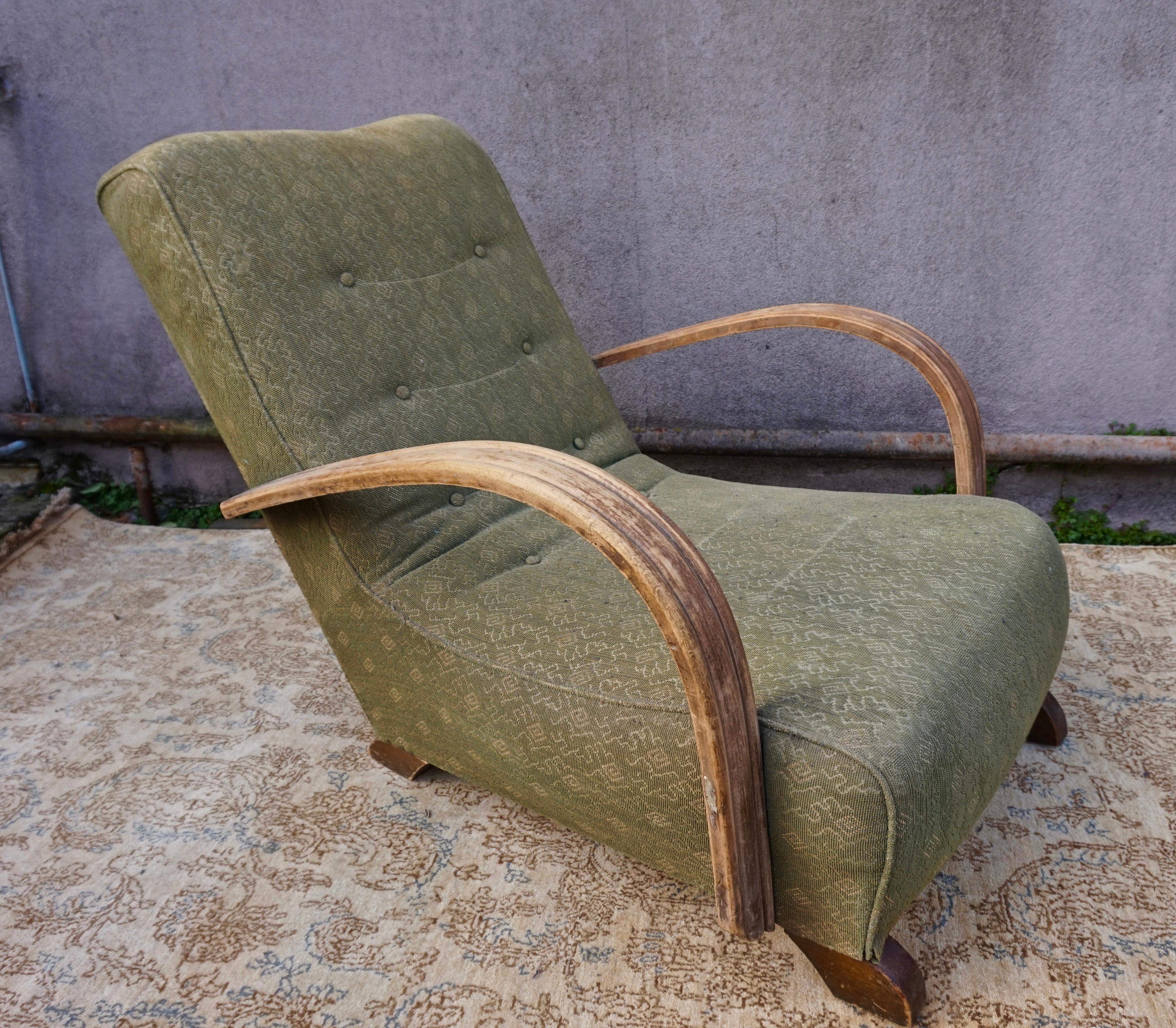 Well proportioned Art Deco lounge chair in all original condition including upholstery oozing character and bygone authenticity.