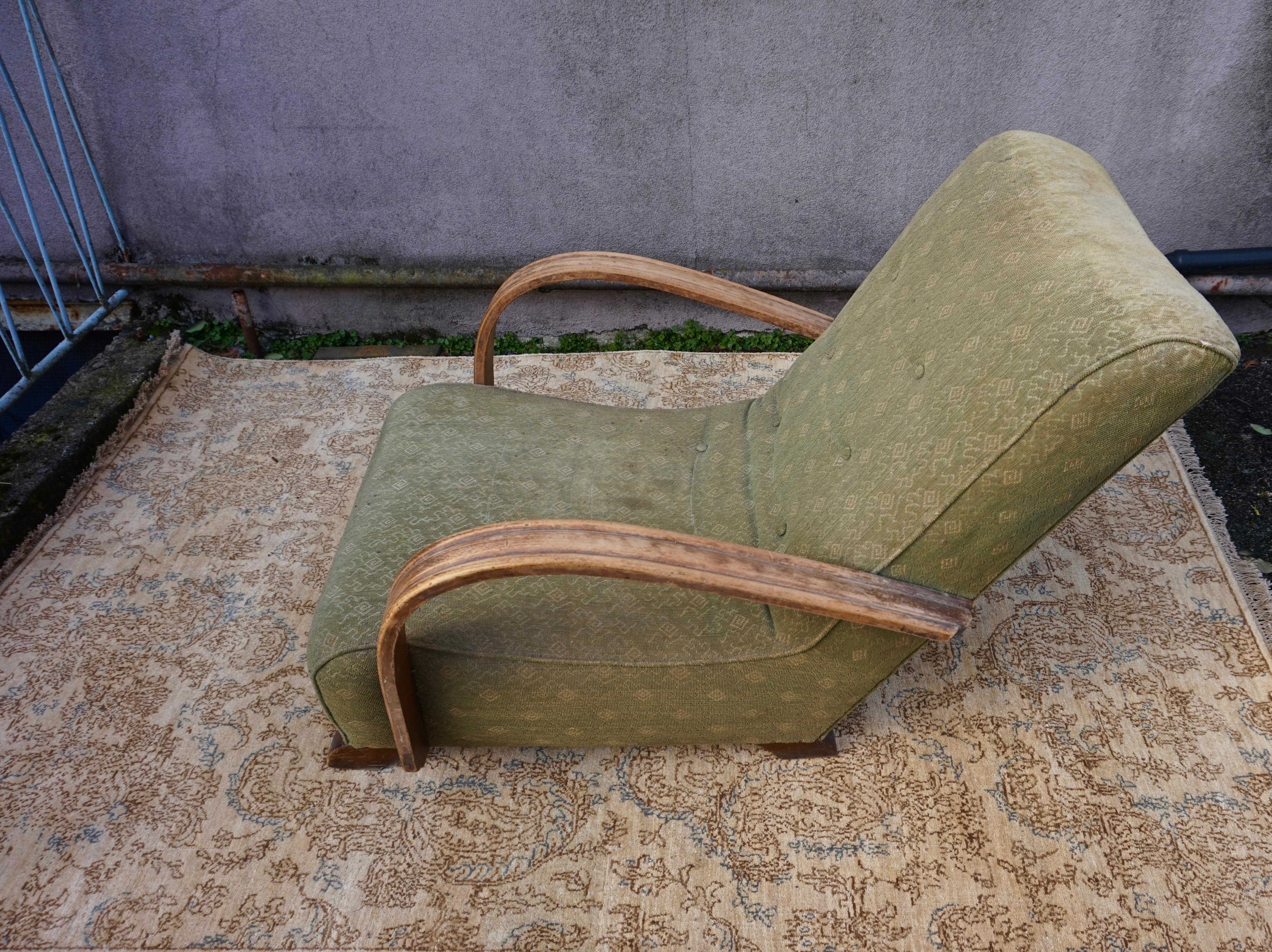 Wood Genuine Art Deco Lounge Club Chair in Original Condition