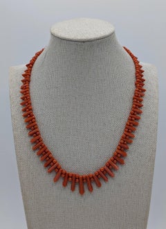 Genuine Art Deco Sardinia Coral 18K Gold Necklace