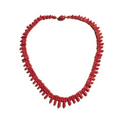 Genuine Art Deco Sardinia Coral 18K Gold Necklace