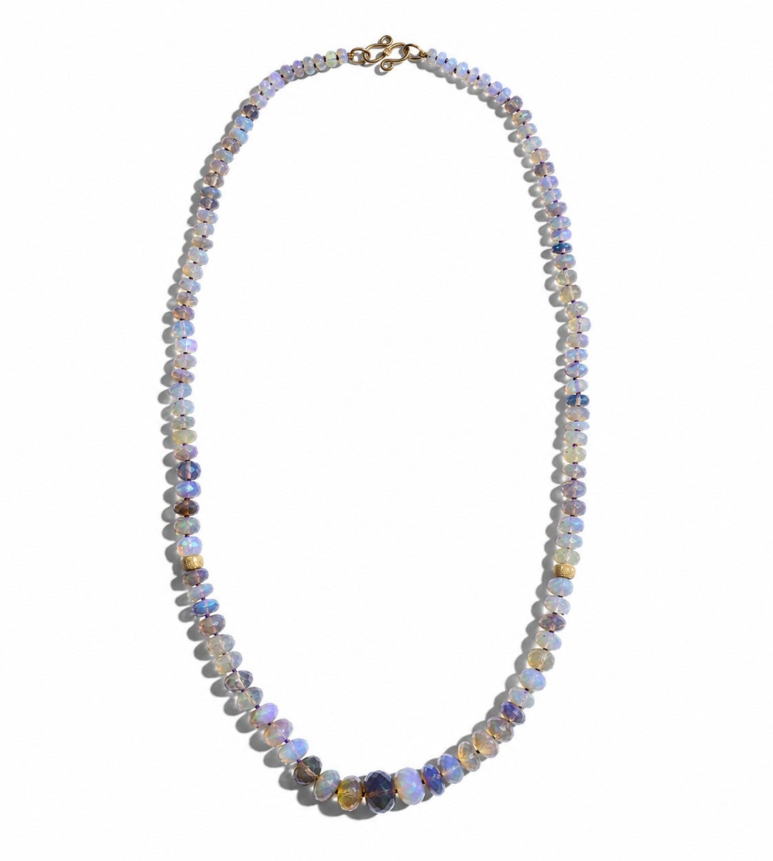 Collar de cuentas de ópalo australiano auténtico Lightning Ridge 18K con diamantes en venta